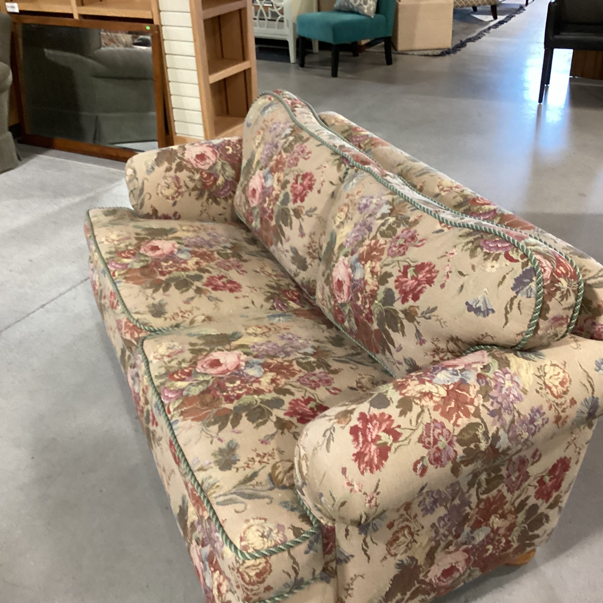D. Langston Floral Needledpoint Style with Piping & Downmix Sofa 76"x 39"x 29"