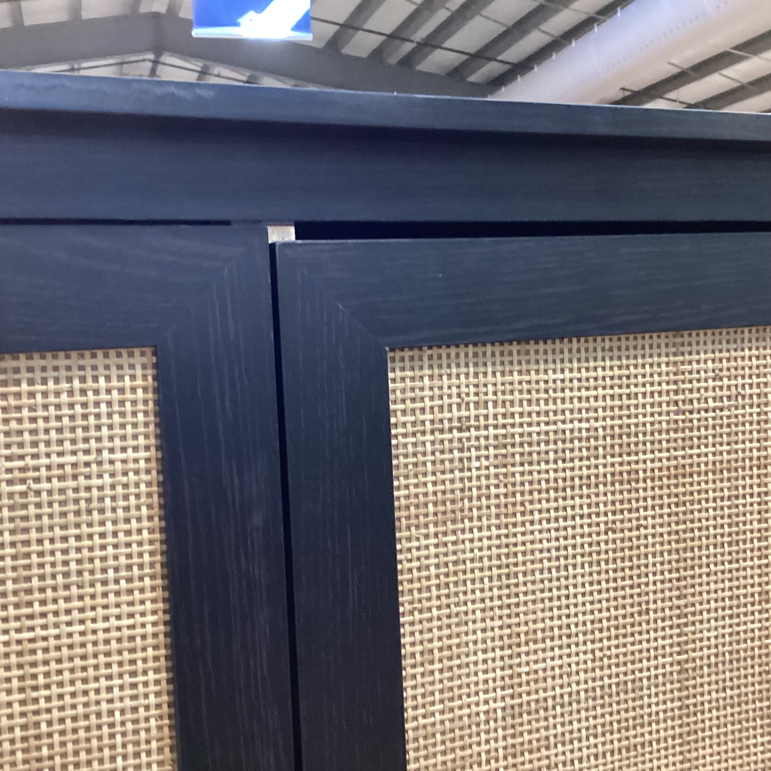 Ebony Finished Wood Style Laminate Veneer Rattan Woven 4 Door 2 Drawer Wardrobe Armoire 68"x 22"x 72.5"