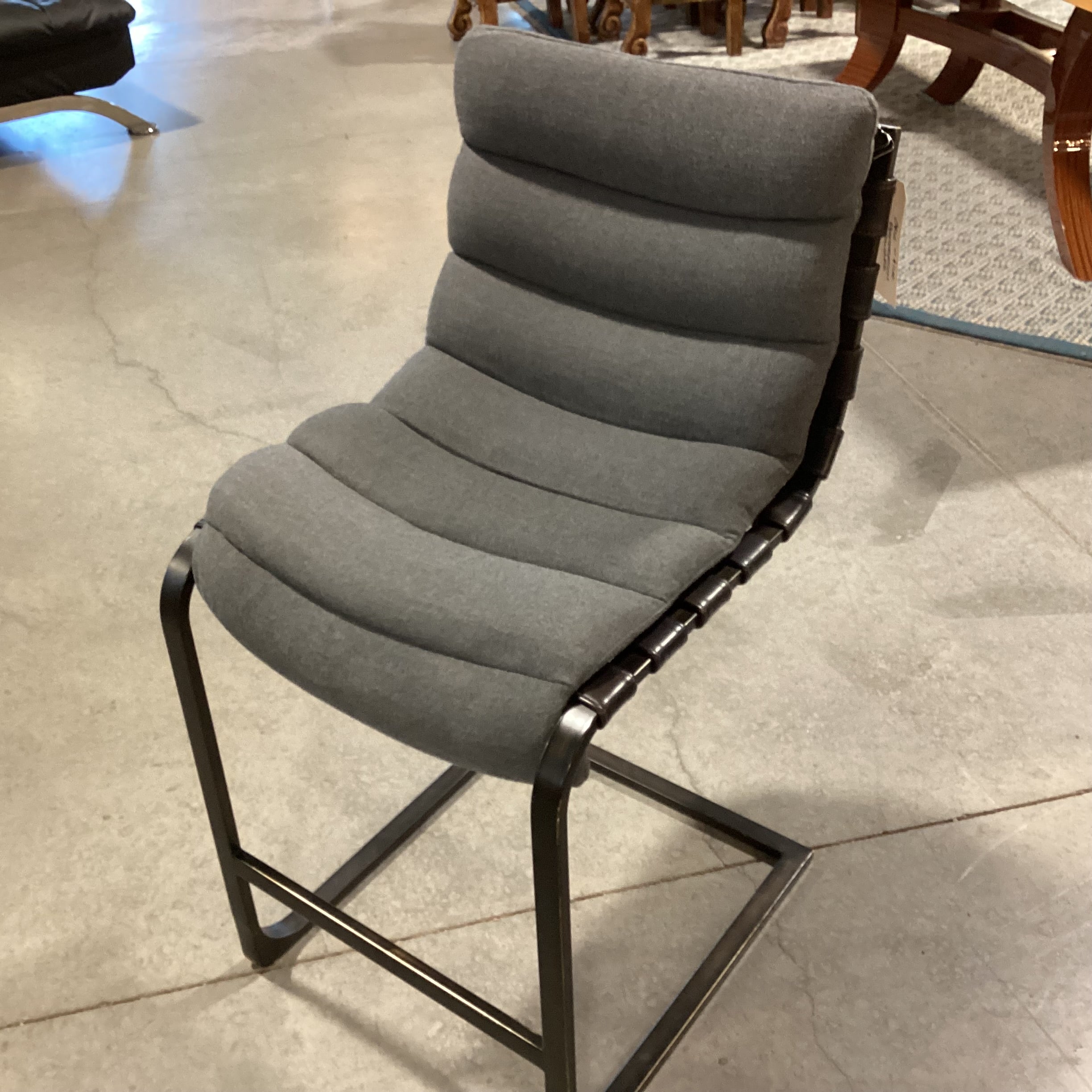 Restoration Hardware Black Metal & Leather Strapped with Grey Cushion Barstool 25"