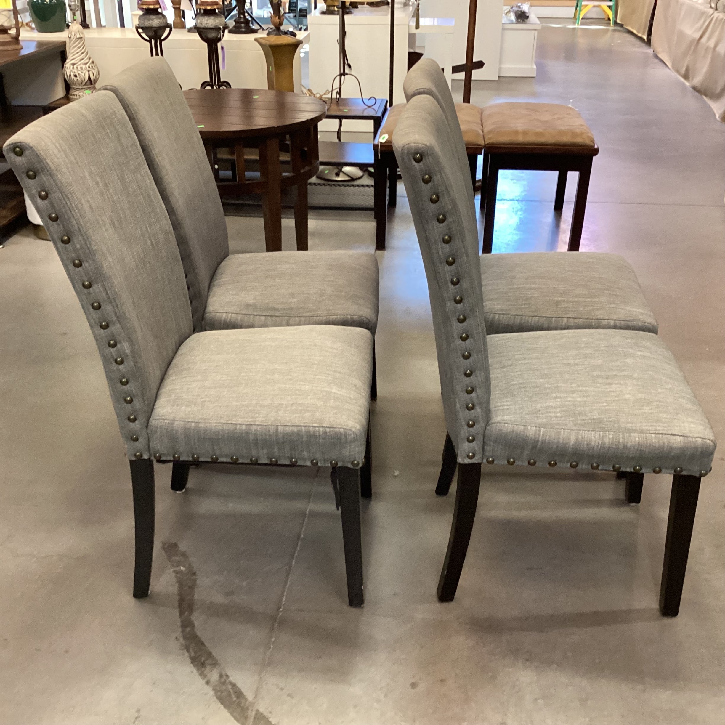 SET of 4 Grey Woven Nailhead with Black Wood Legs Dining Chairs 19"x 24"x 38"