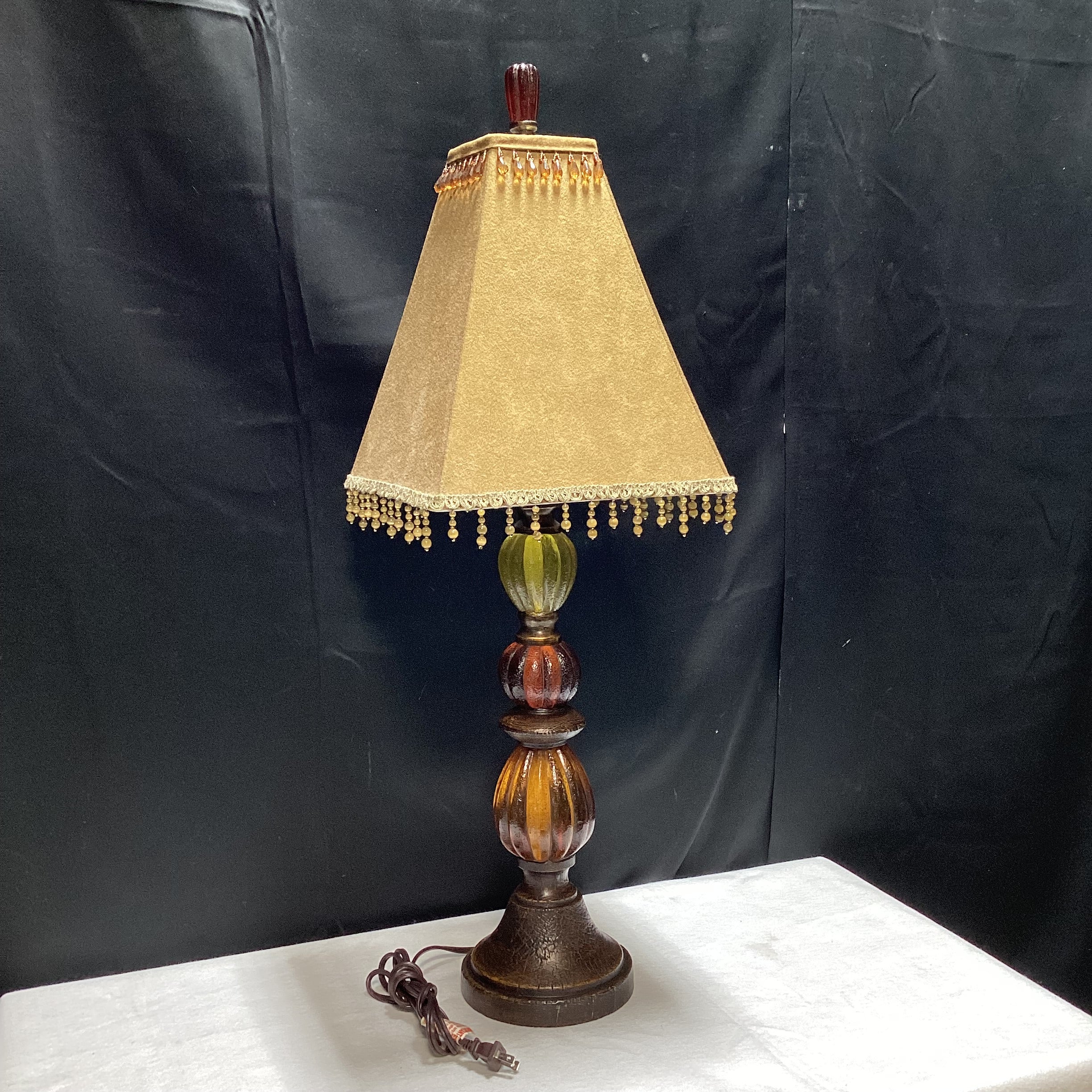 Colorful Bubbled Glass Table Lamp With Beaded Lamp Shade 11" x 33"