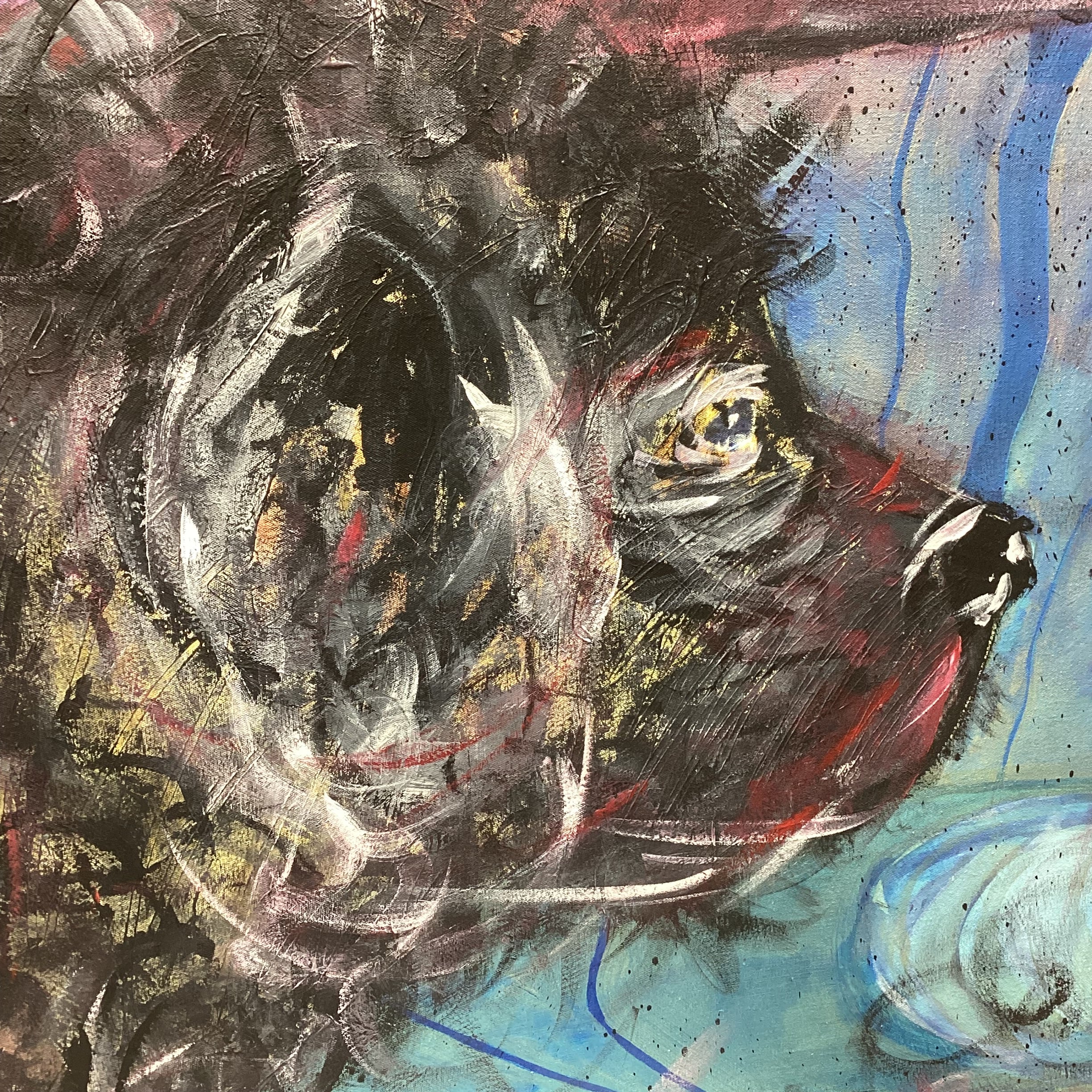 D. Virgil Signed "Fishin Dog" Original Canvas Painting 40" x 48"