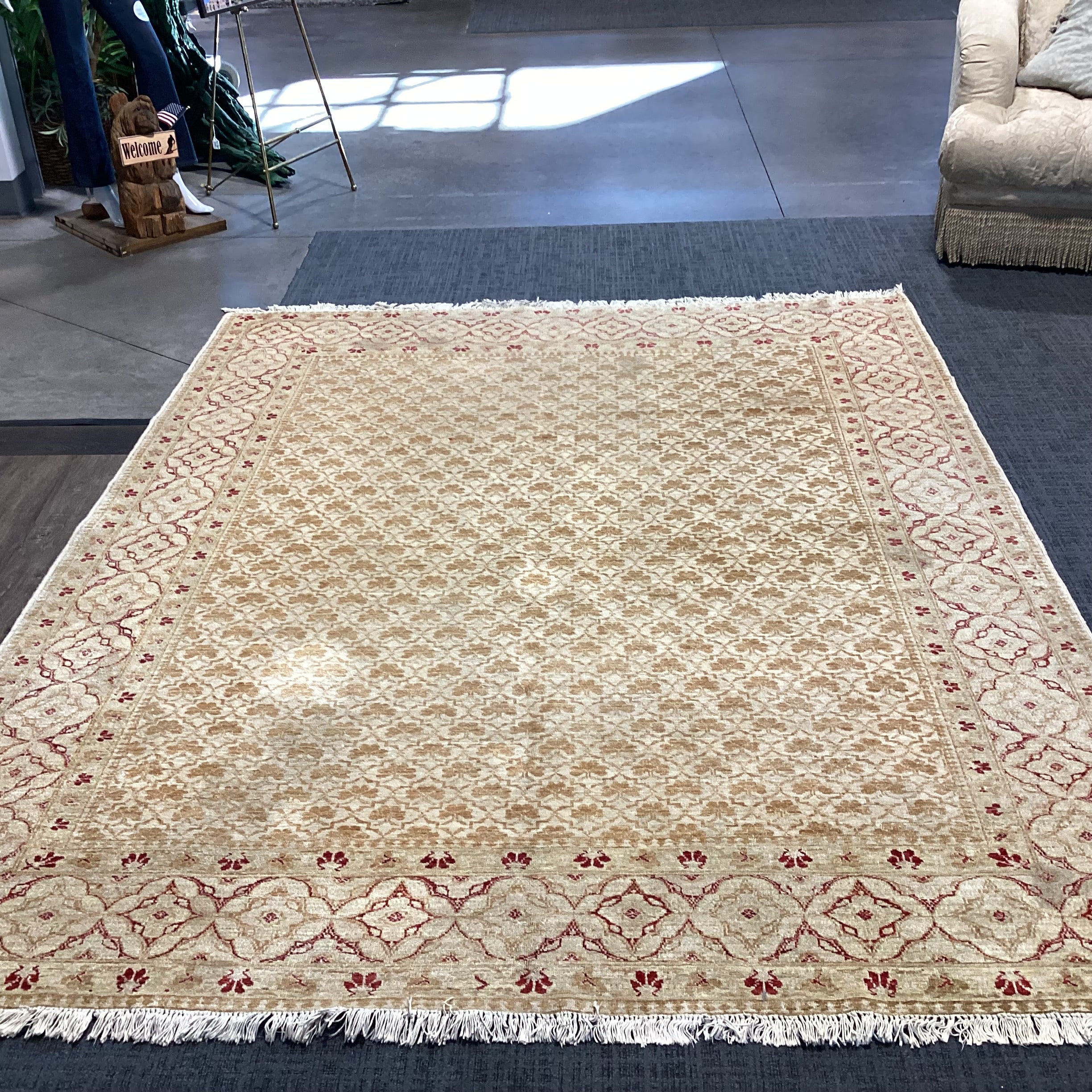 Cream Gold Rust Hand Woven Wool Rug 7'7" x 9'8"
