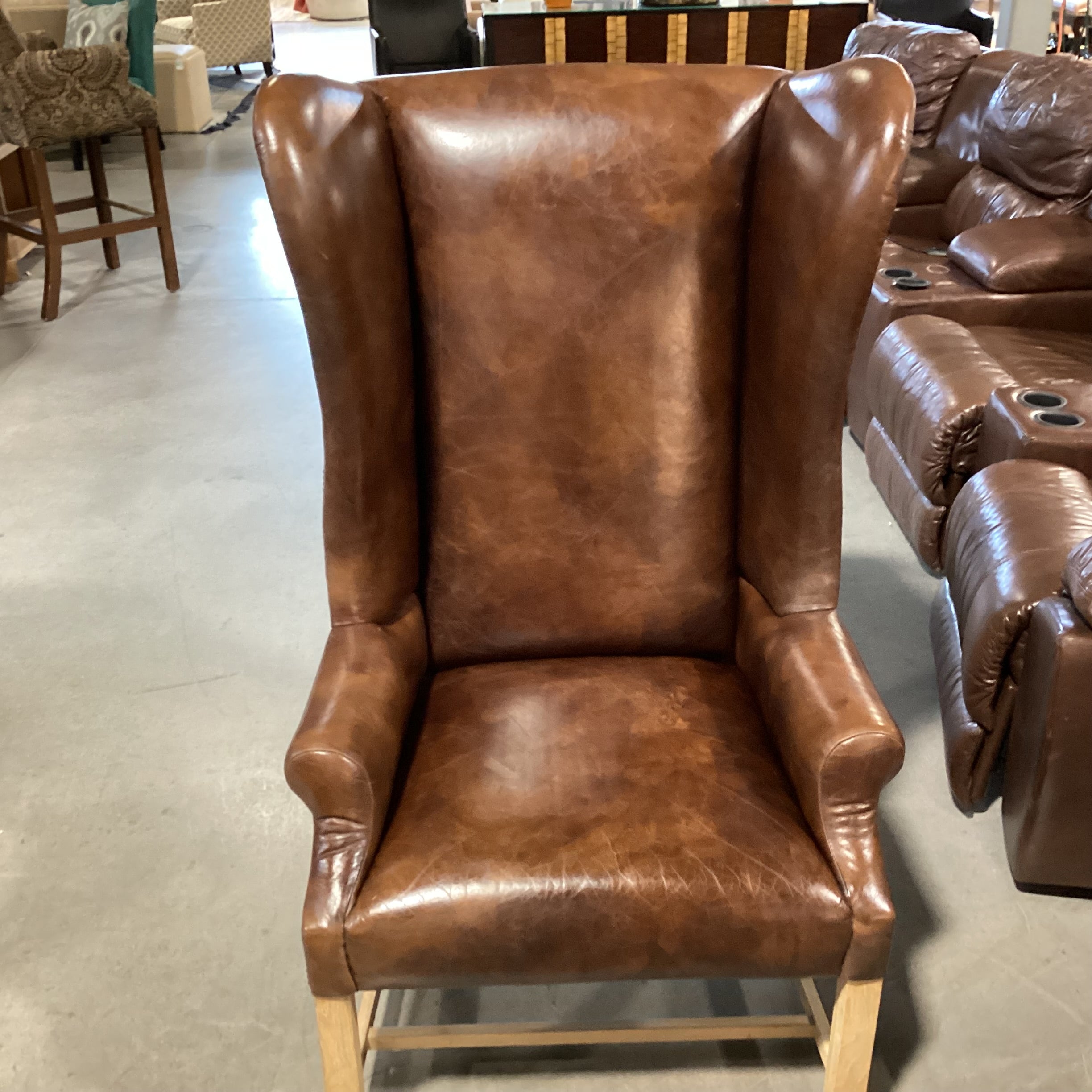 Halo Asia Ltd Distressed Leather Nailhead High Back Wing Chair 31"x 32"x 51"