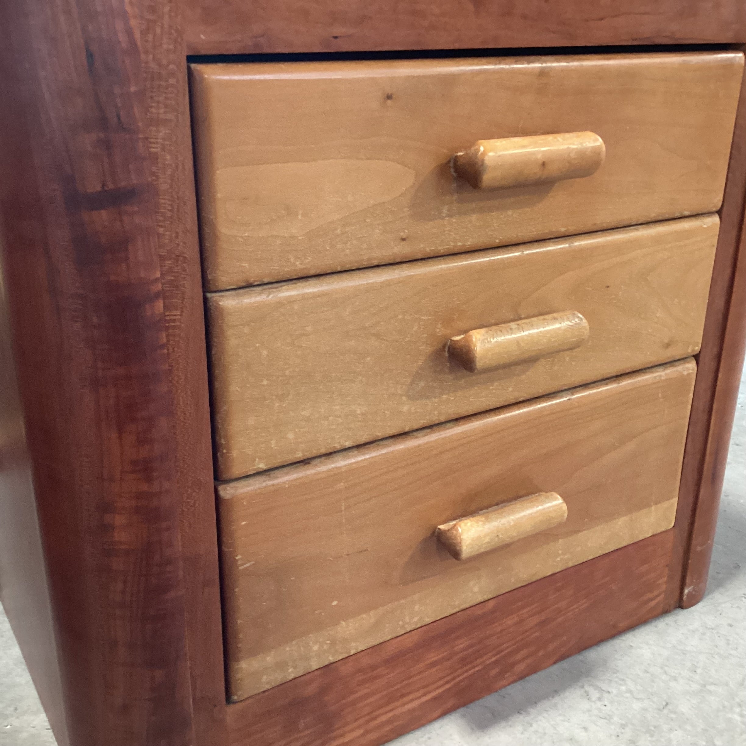 Vintage 2 Tone Wood 3 Drawer Nightstand 26.5"x 19"x 24"