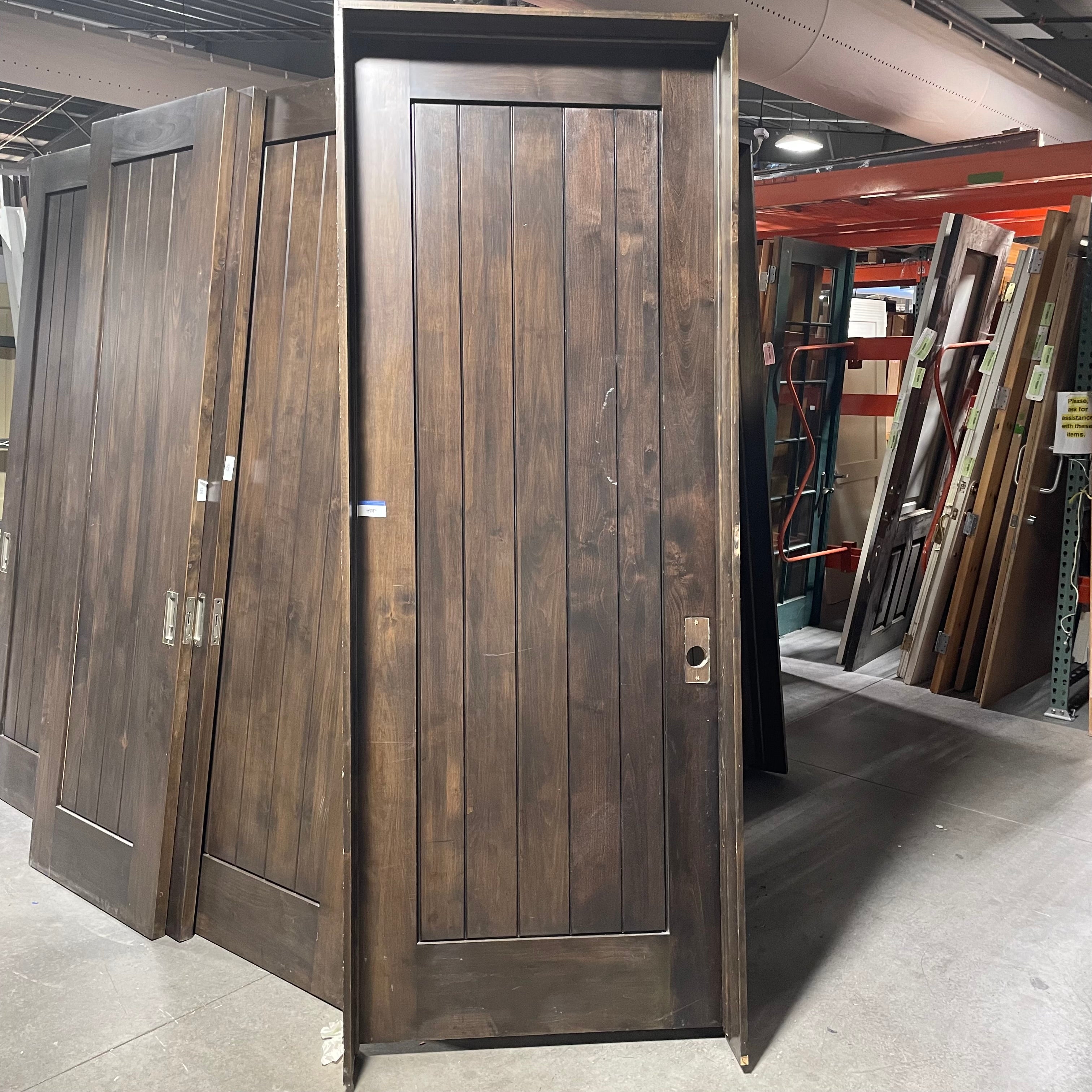 35.75"x 96"x 1.75" Rough Opening 37.5"x 98.5"x 6.75" Brown Vertical Lined Walnut Interior Door with Jamb