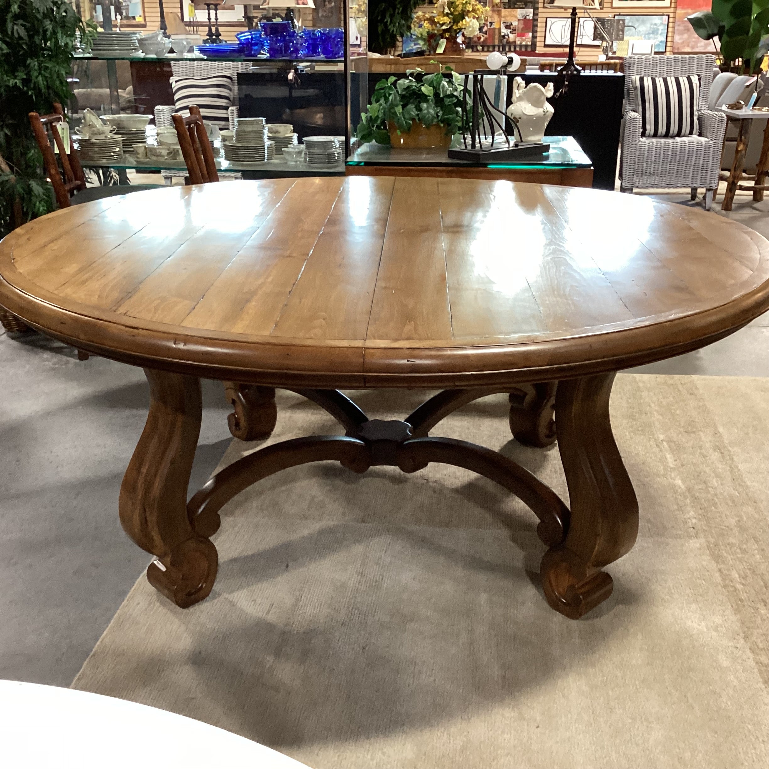 Custom Round to Oval Carved Ornate Base Adler Wood Dining Table 72" Diameter to 108"x 72"x 30"