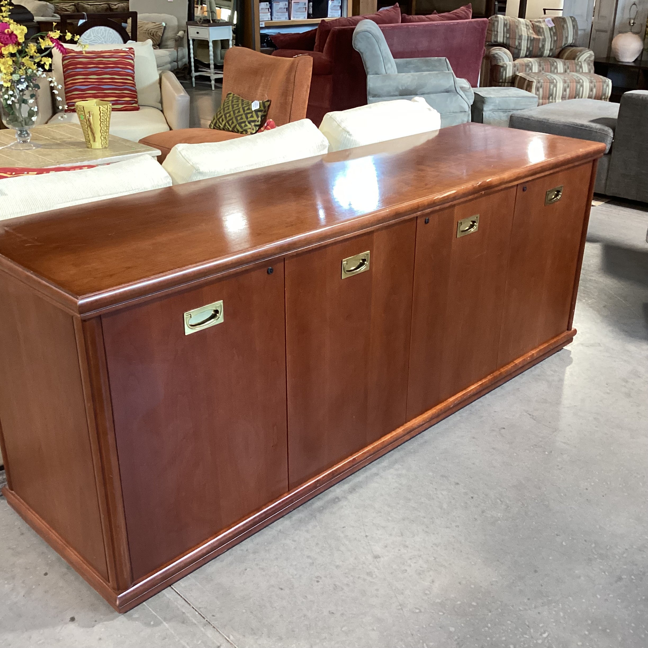 Cherry Finish Veneer & Wood 4 Door with Shelves Office Living Credenza 78.5"x 22"x 30.5"