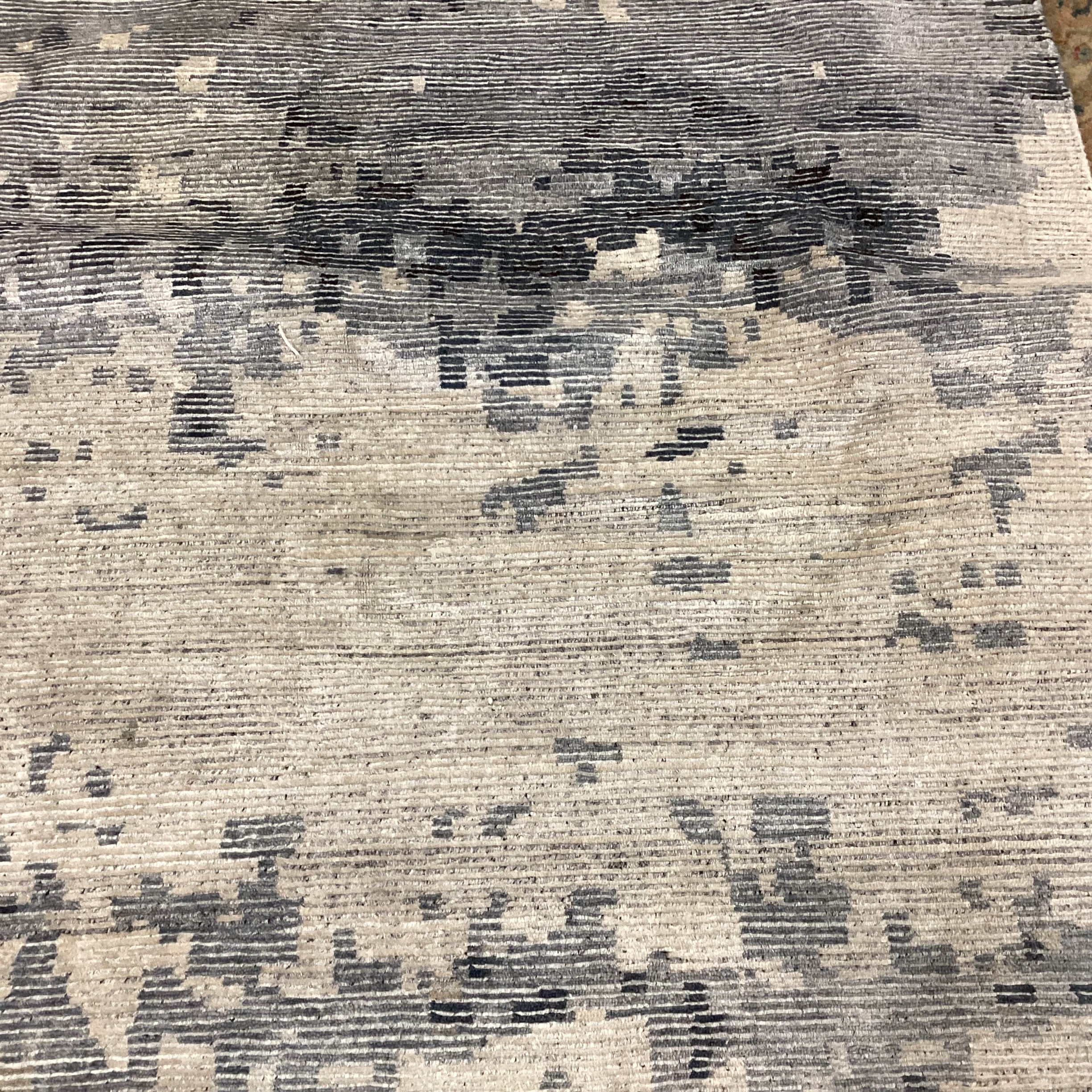 Ivory Blues Greys & Black Multi Handwoven Wool & Viscose or Chenille Rug 12' x 15'