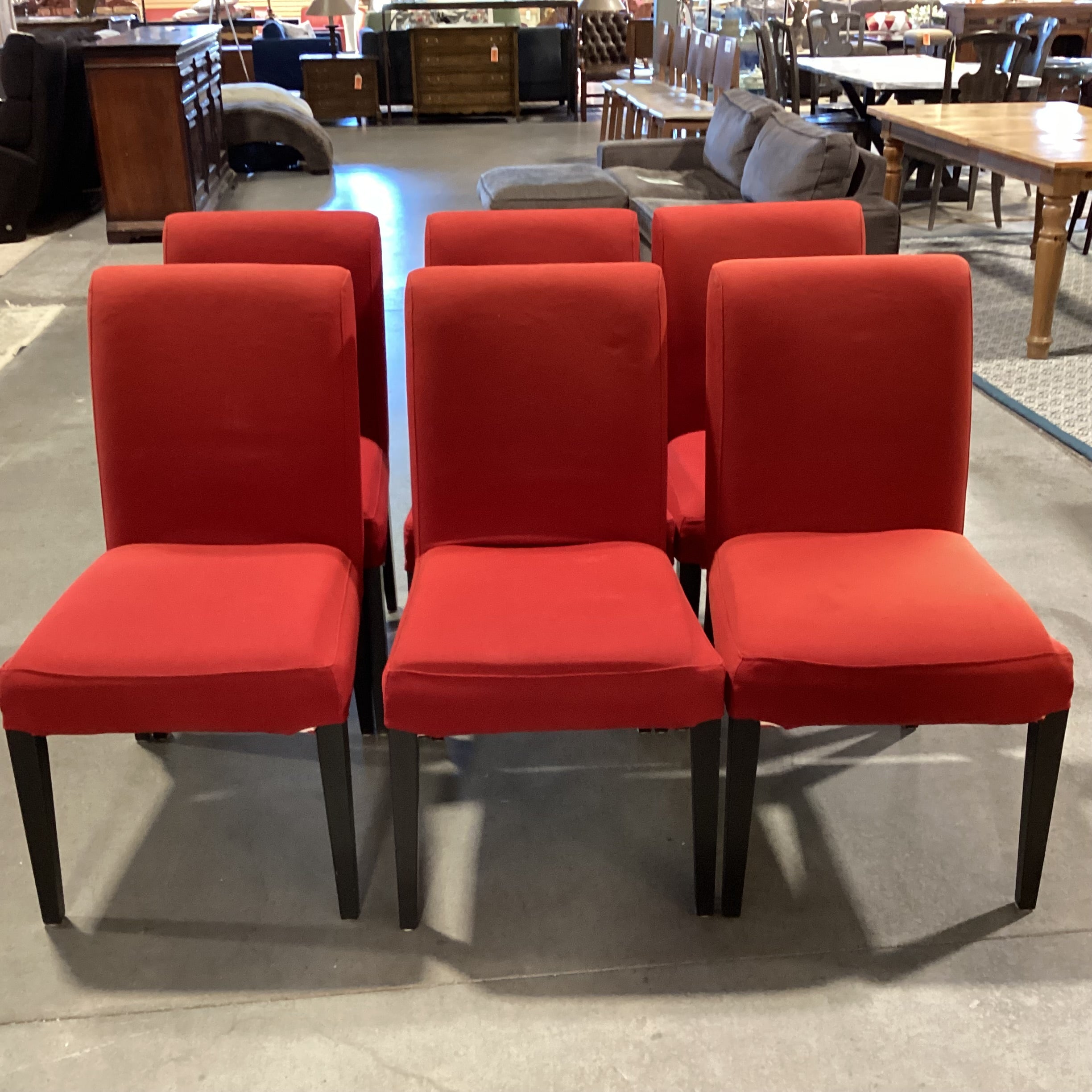 SET of 6 Ikea Henriksdal Red Upholstered & Black Wood Dining Chairs 21"x 24"x 37.5"