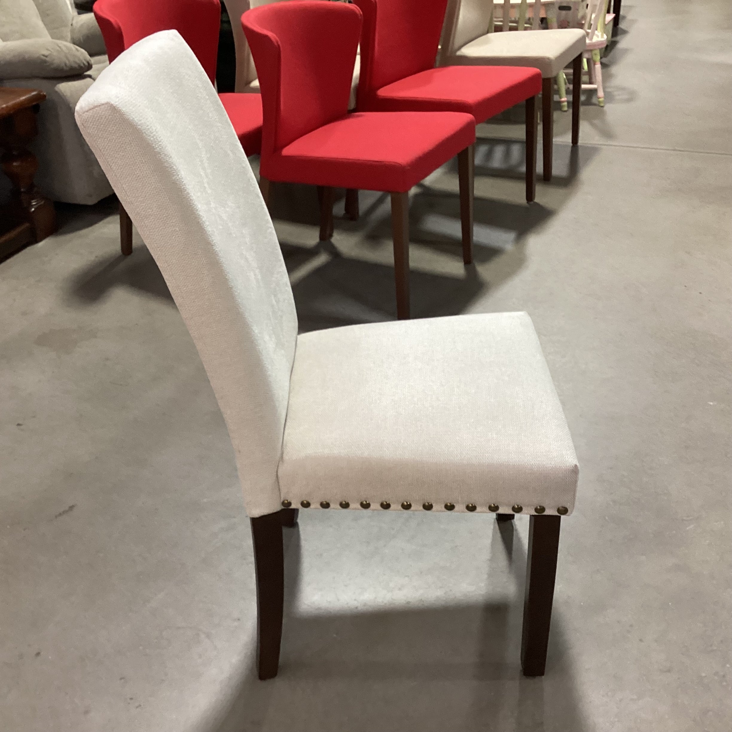 Colamy Ivory Woven Nailhead & Dark Finish Wood Dining Chair 19"x 24"x 38"