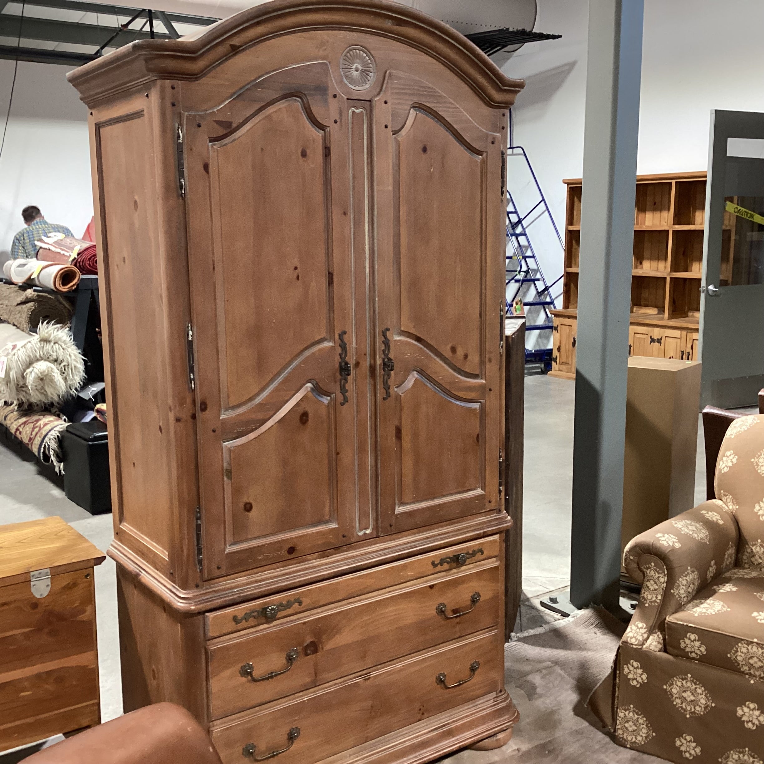 Distressed Light Wash Finish Pine 2 Door With Sectioned Shelves & 4 Drawer Armoire 40"x 20"x 83"