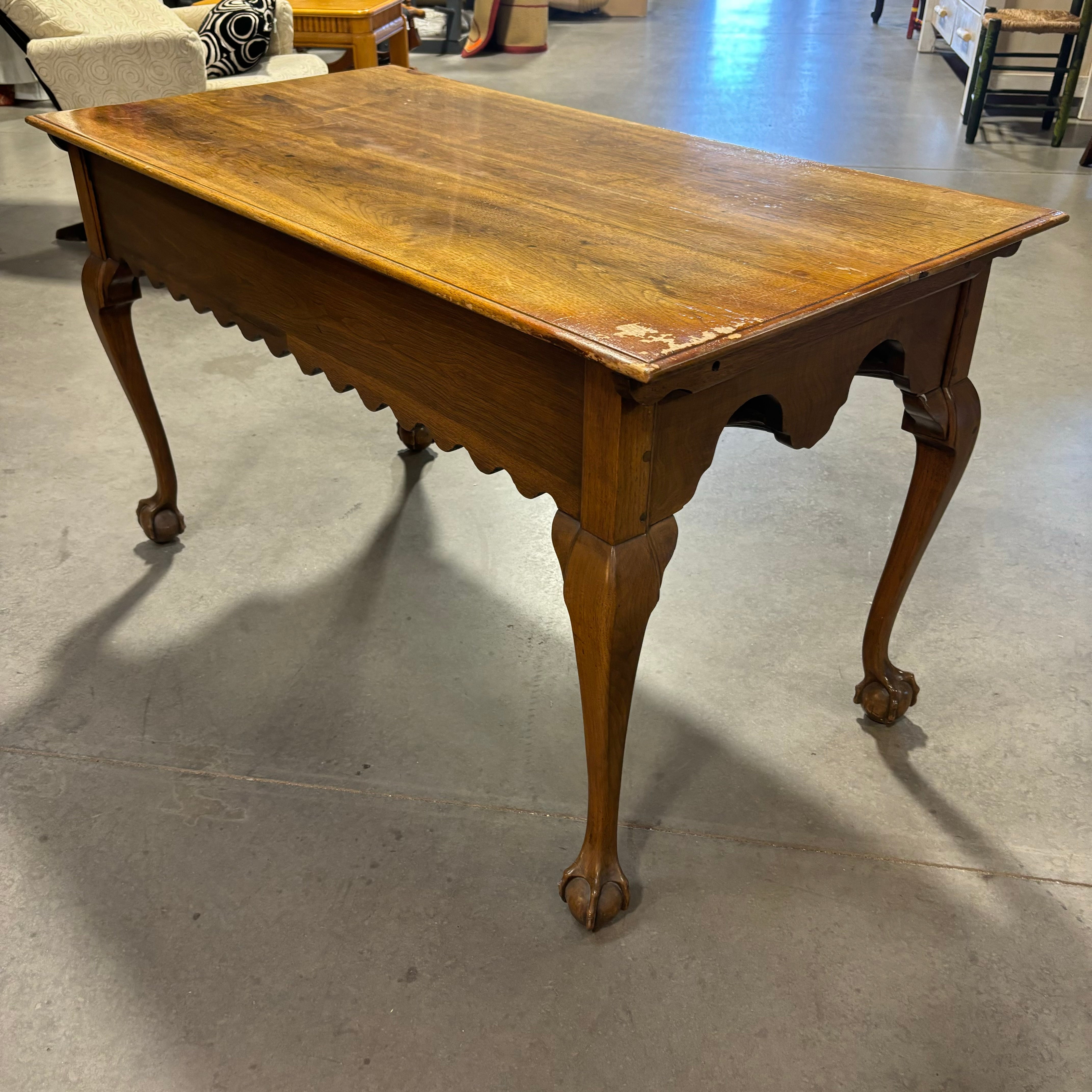 Antique Walnut with Claw and Ball Feet & Brass Accents 3 Drawer Desk 52"x 27"x 29"