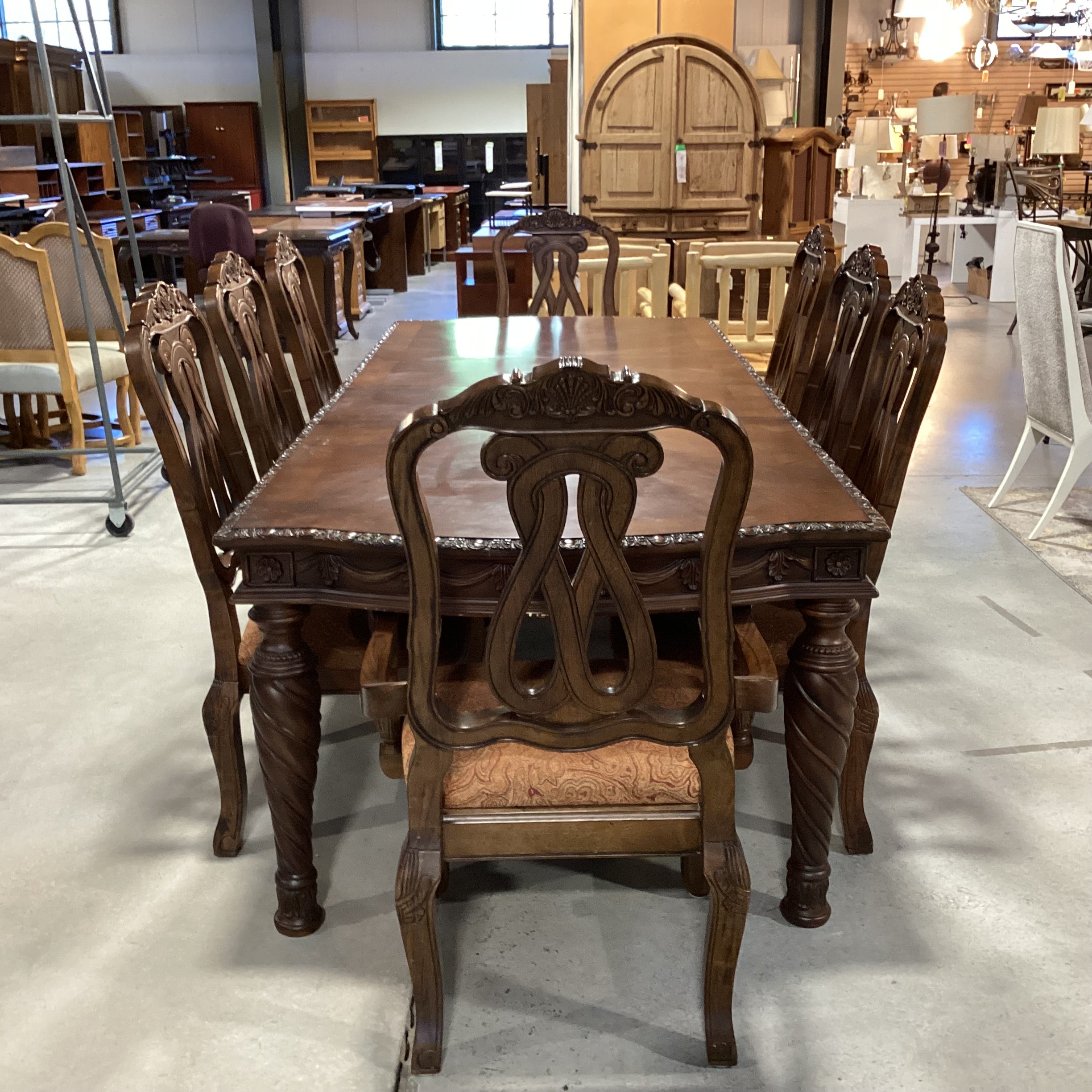 Ashley Furniture North Shore Ornate Carved Wood 2 Leaf Table with 8 Chairs Dining Set 108"x 44"X 31"