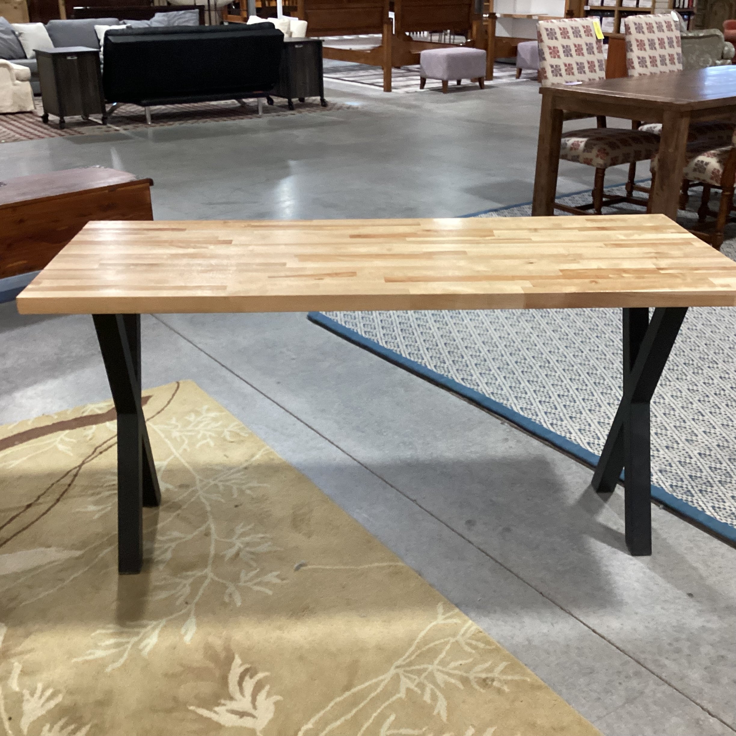 Butcher Block Wood & Black X Legs Dining Table 60"x 25"x 30"