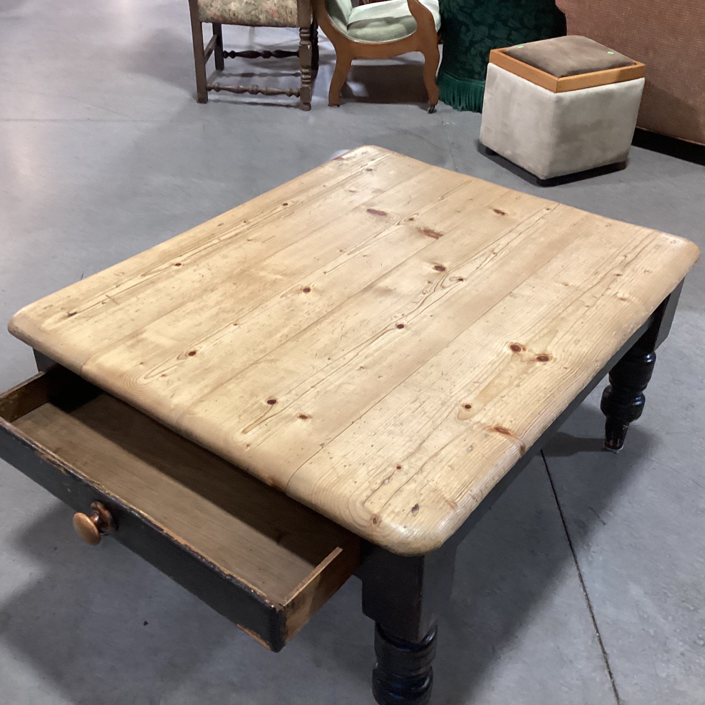 Natural & Black Distressed Pine 1 Drawer Coffee Table 42.5"x 35"x 21.5"