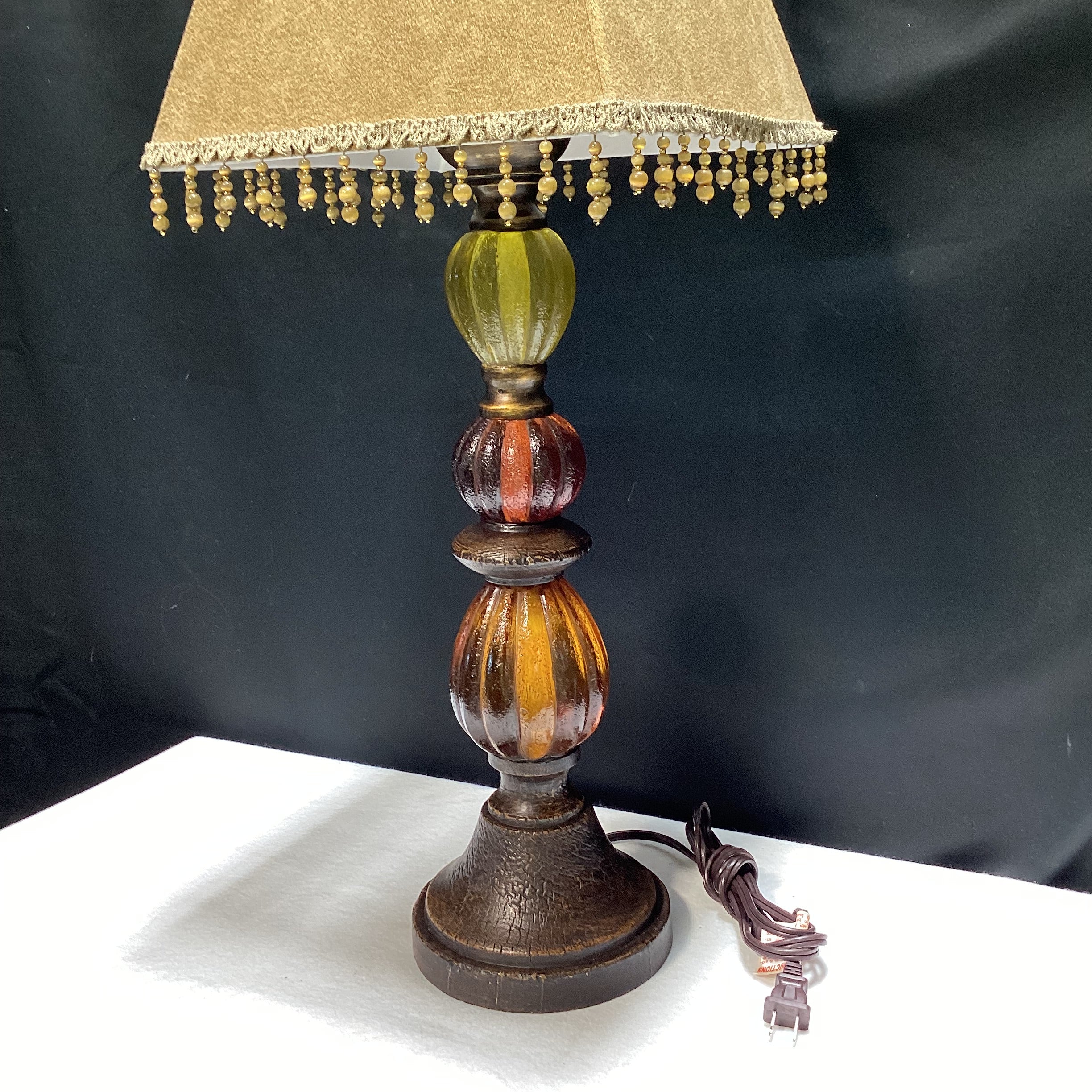 Colorful Bubbled Glass Table Lamp With Beaded Lamp Shade 11" x 33"