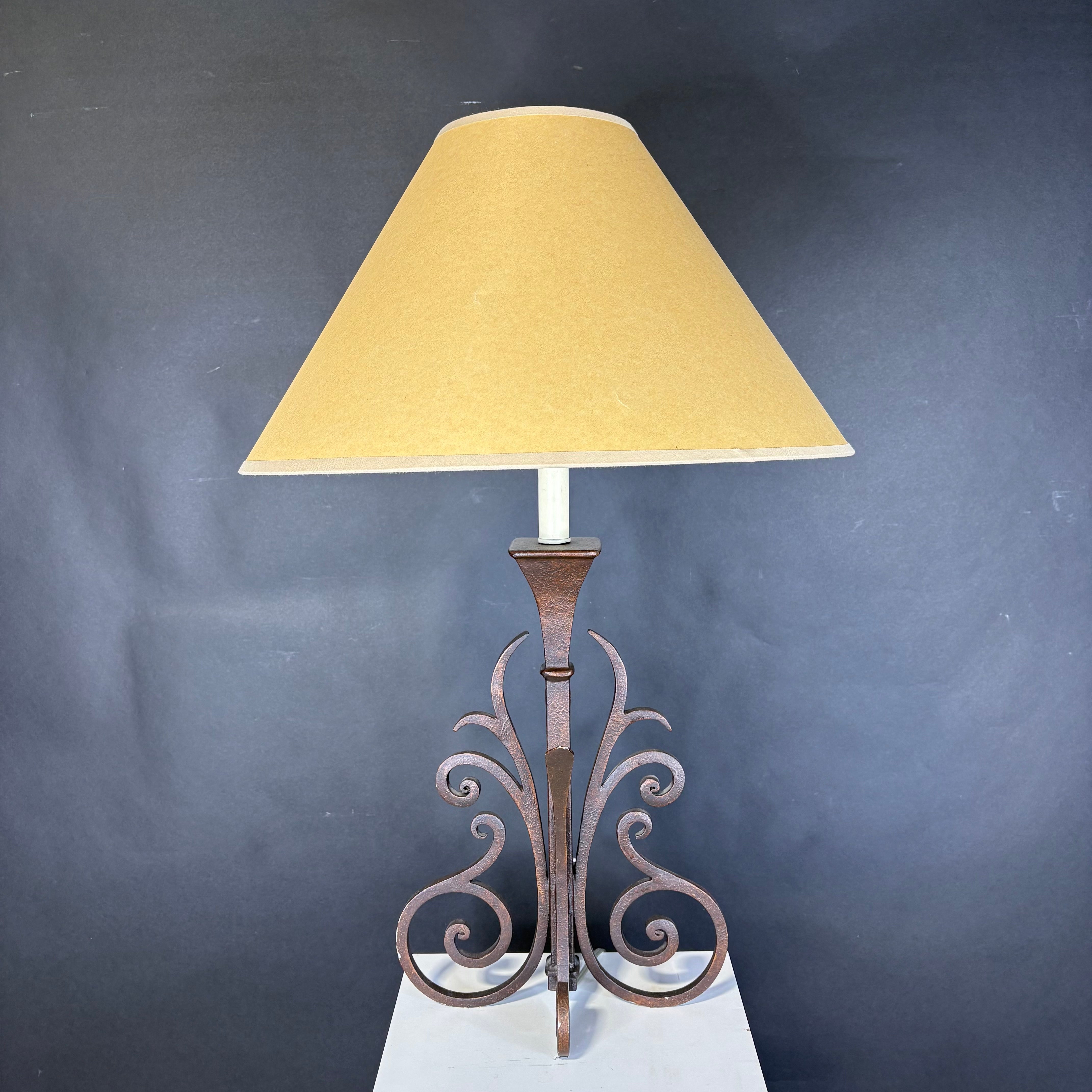 Pierre Deux French Country Bronze Wrought Iron with Shade Table Lamp 19” Diameter @ Shade x 29.5”