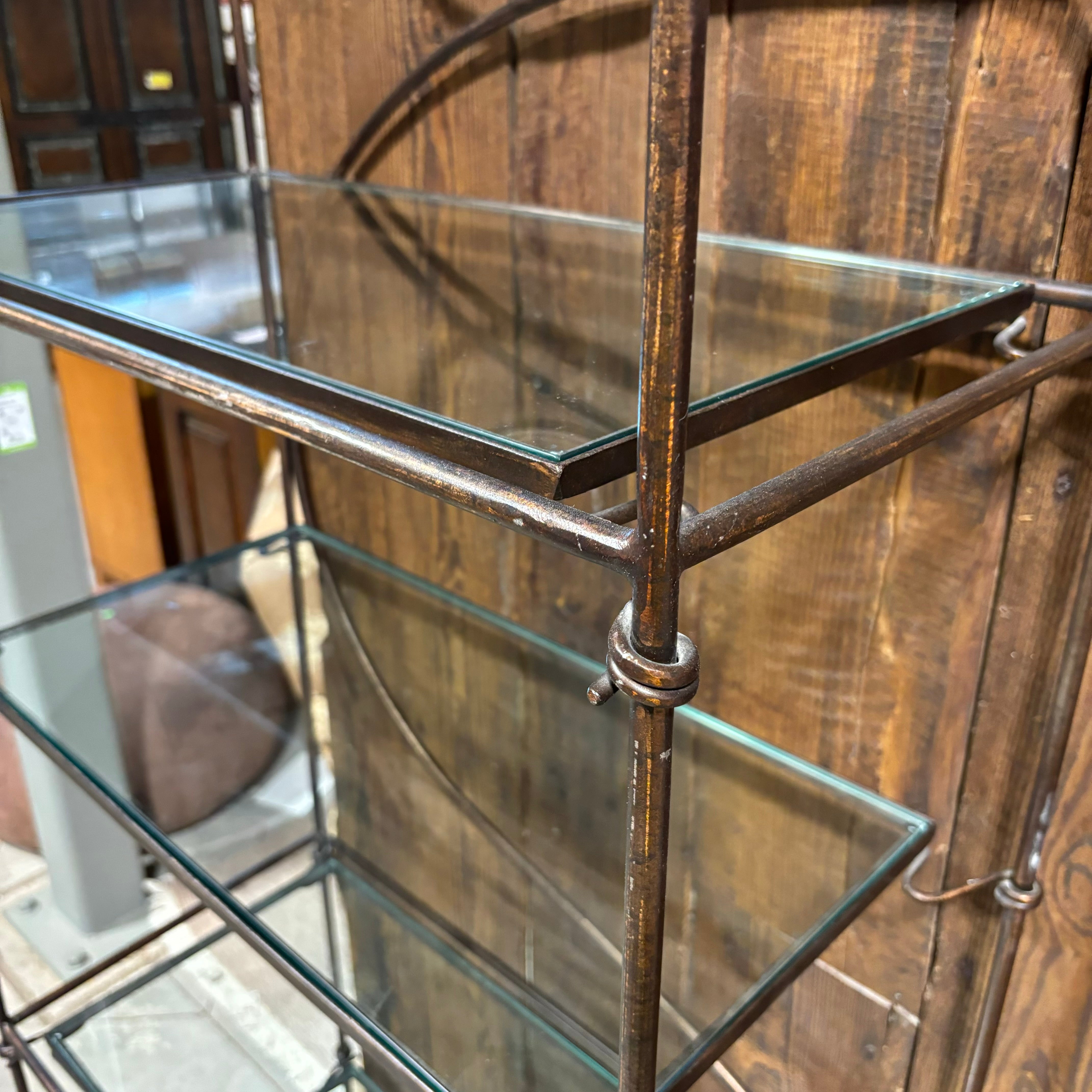 Ornate Wrought Iron & Glass 5 Shelf Display Bookshelf 38"x 19"x 81"