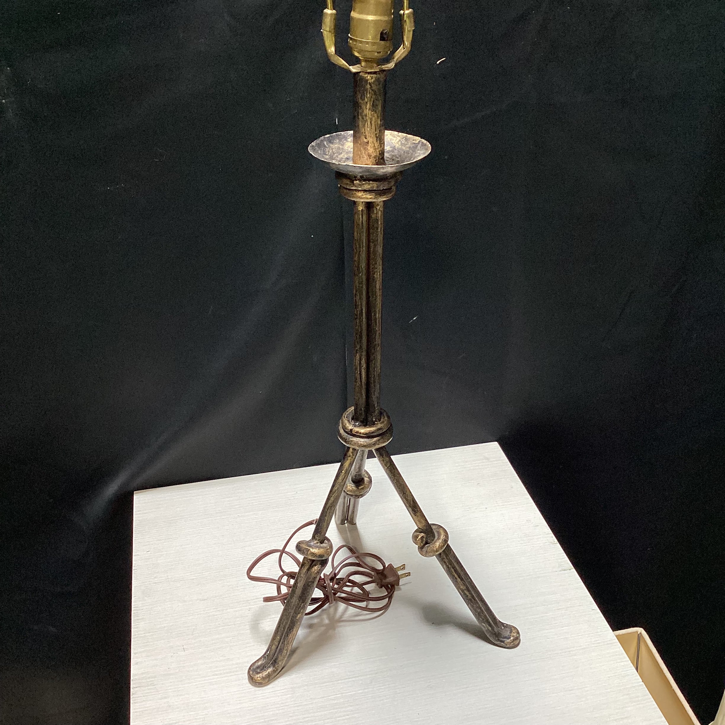 Vintage Knotted Metal Tripod Table Lamp 11" x 10" x 33"