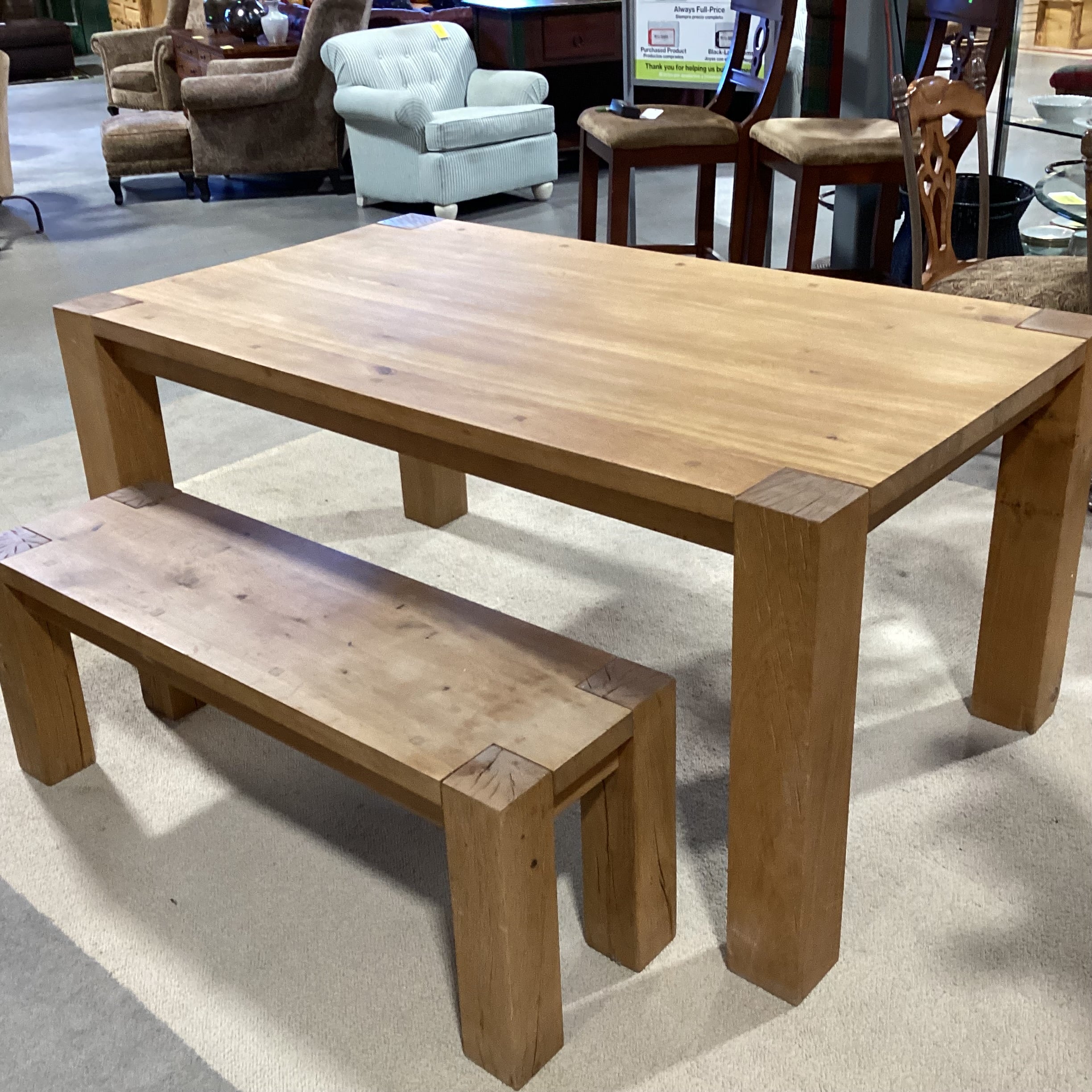 Crate & Barrel Ylifanti Rustic Solid Oak Table with Bench Dining Set 65"x 38"x 30.5"