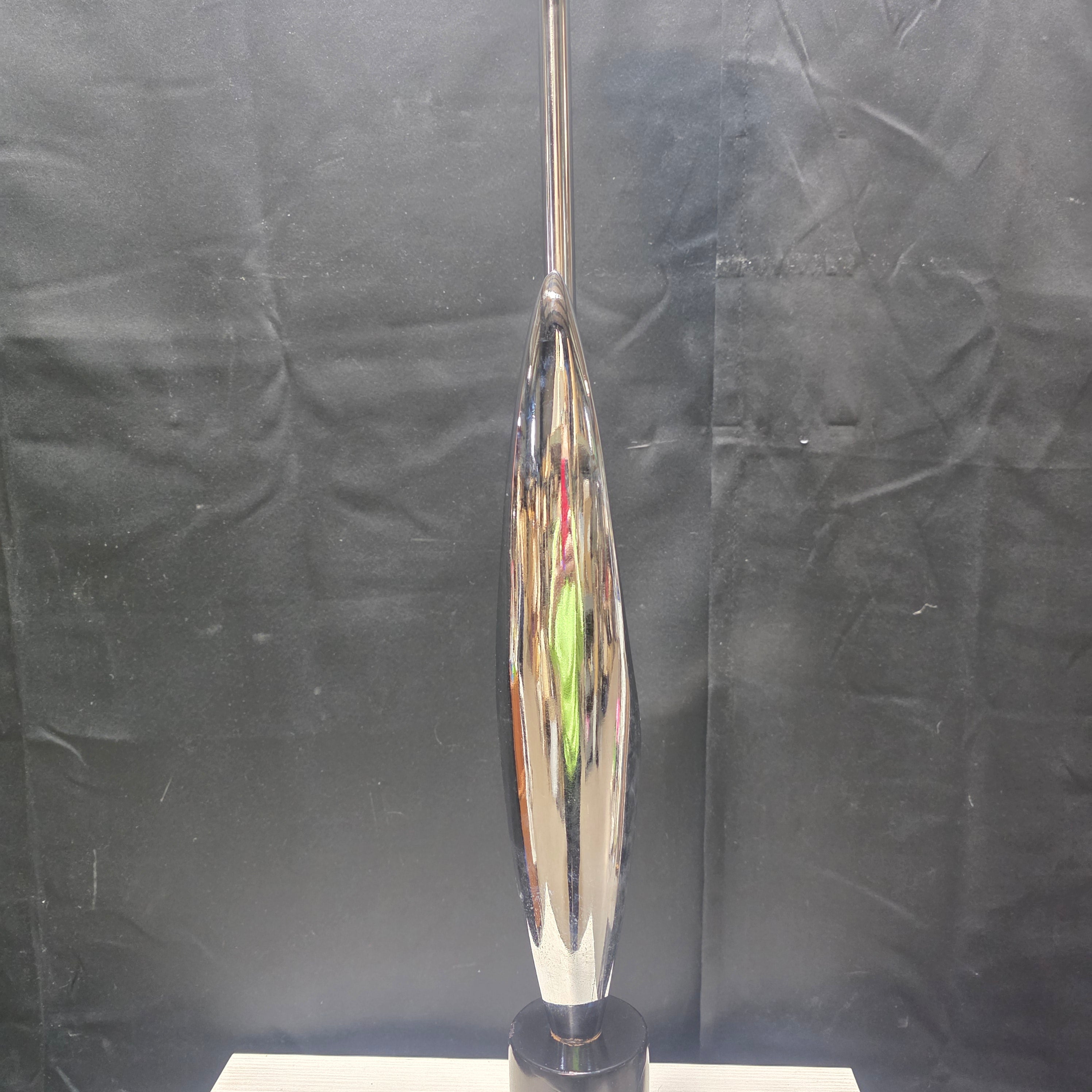 Space Age Chrome and Wood  Base Table Lamp  6" x 38"