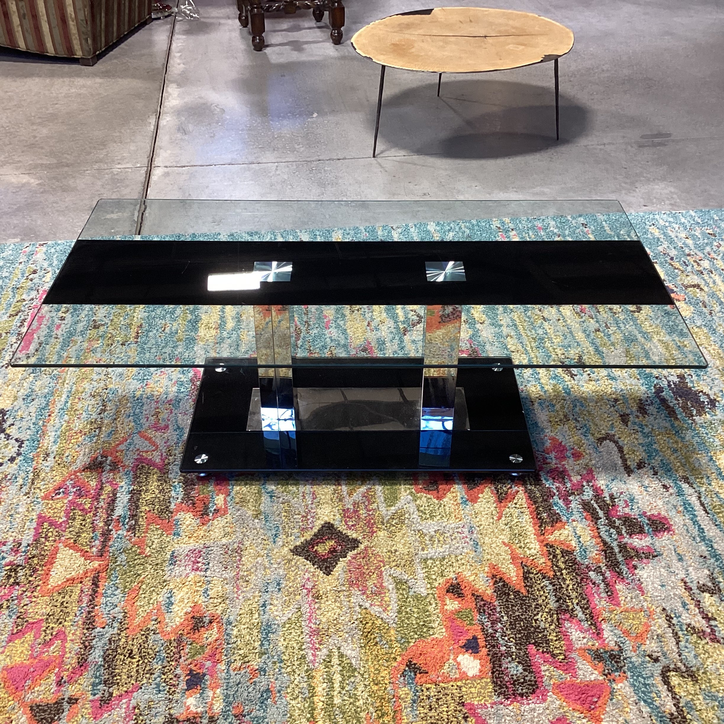 Clear Glass with Black Stripe & Chrome Coffee Table 47"x 25.5"x 16"
