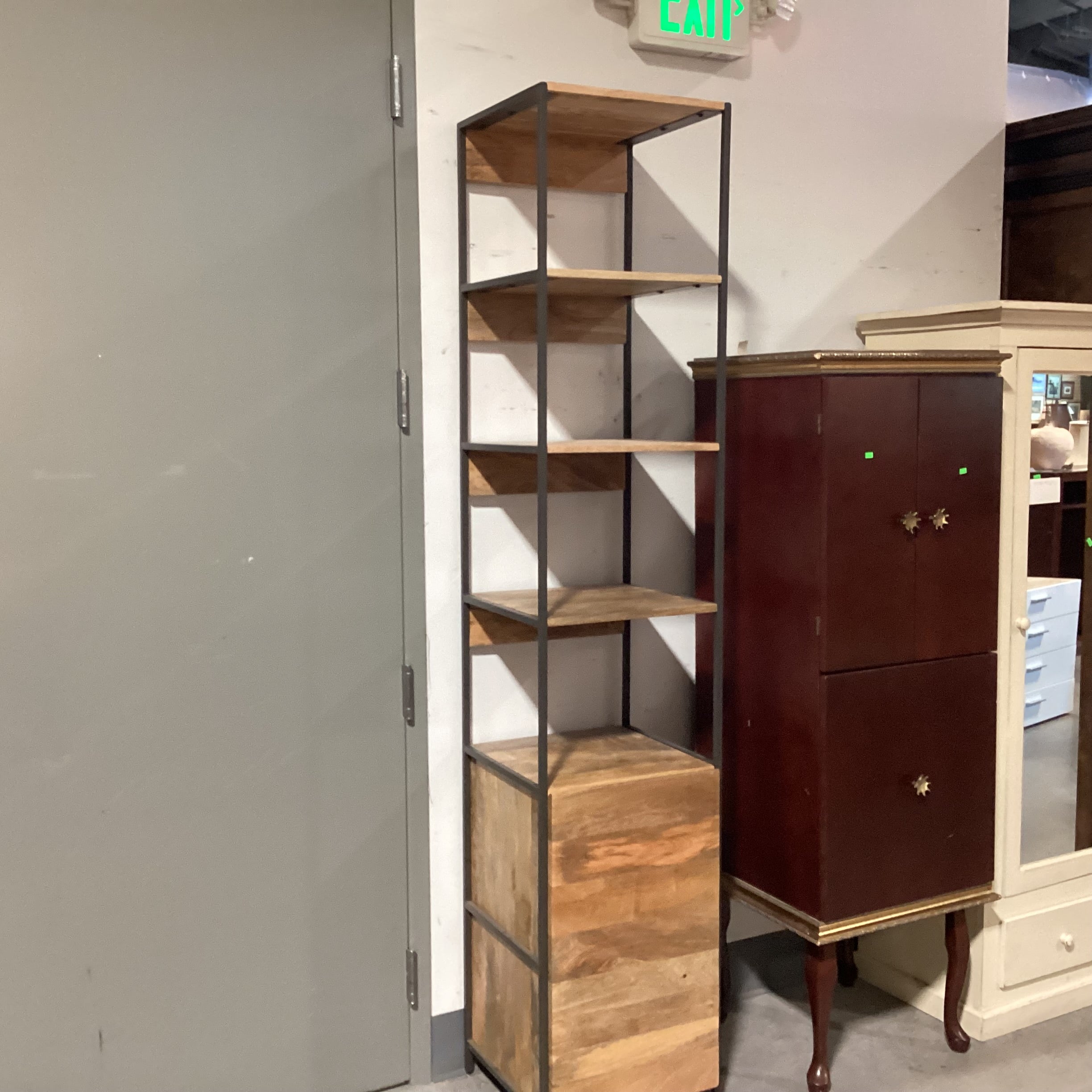 West Elm Natural Mango Wood & Metal with Storage Industrial Modern Shelves 17"x 17"x 84"