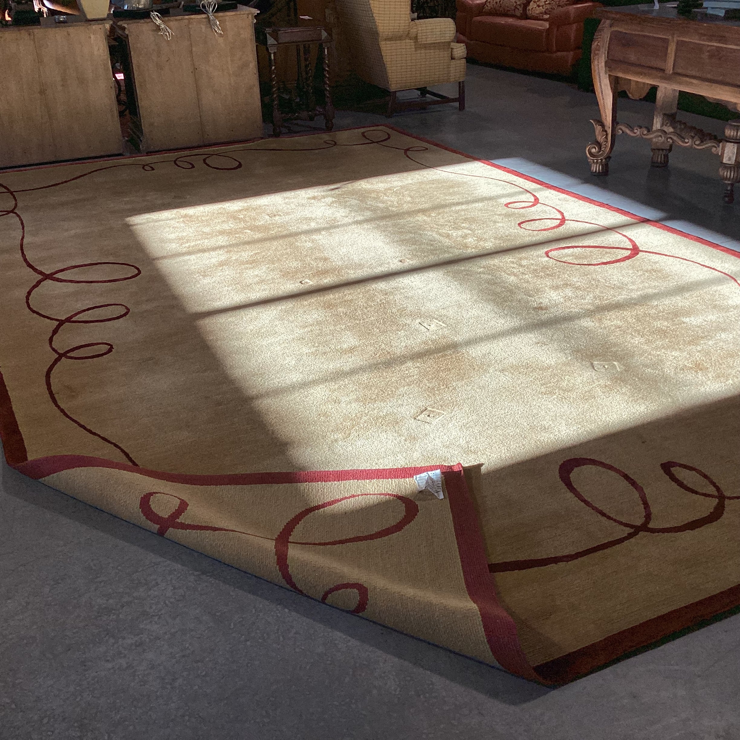 Gold with Burnt Orange Ribbon Hand Made in Nepal Hand Knotted Spun Wool Rug 10'1"x 16'3"