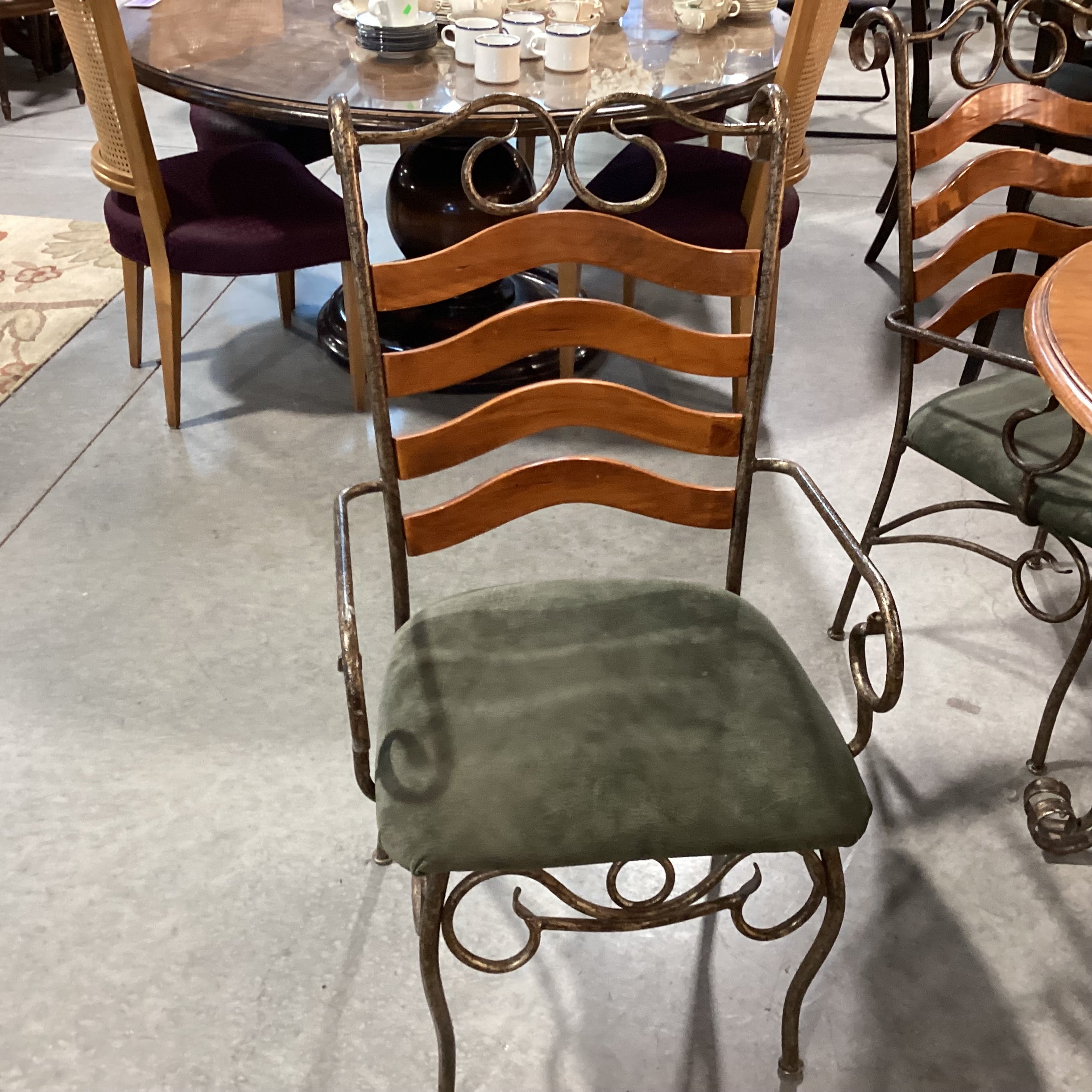 Round Wood & Iron Table with 4 Chairs Dining Set 48" Diameter x 30.5"