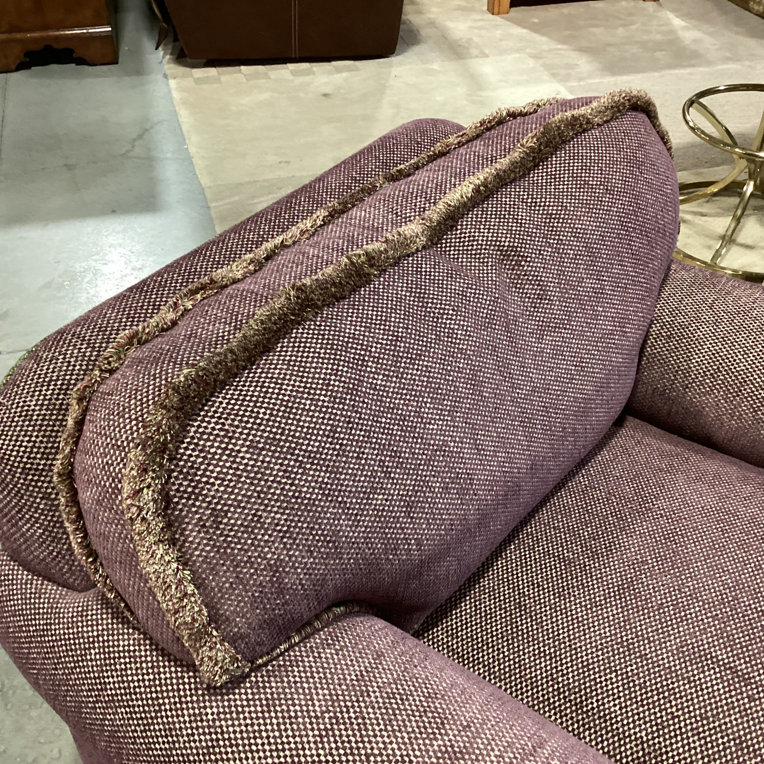 D. Langston Custom Purple & Cream Woven With Green Piping Down Mix With Ottoman Chair 40"x 36"x 28"