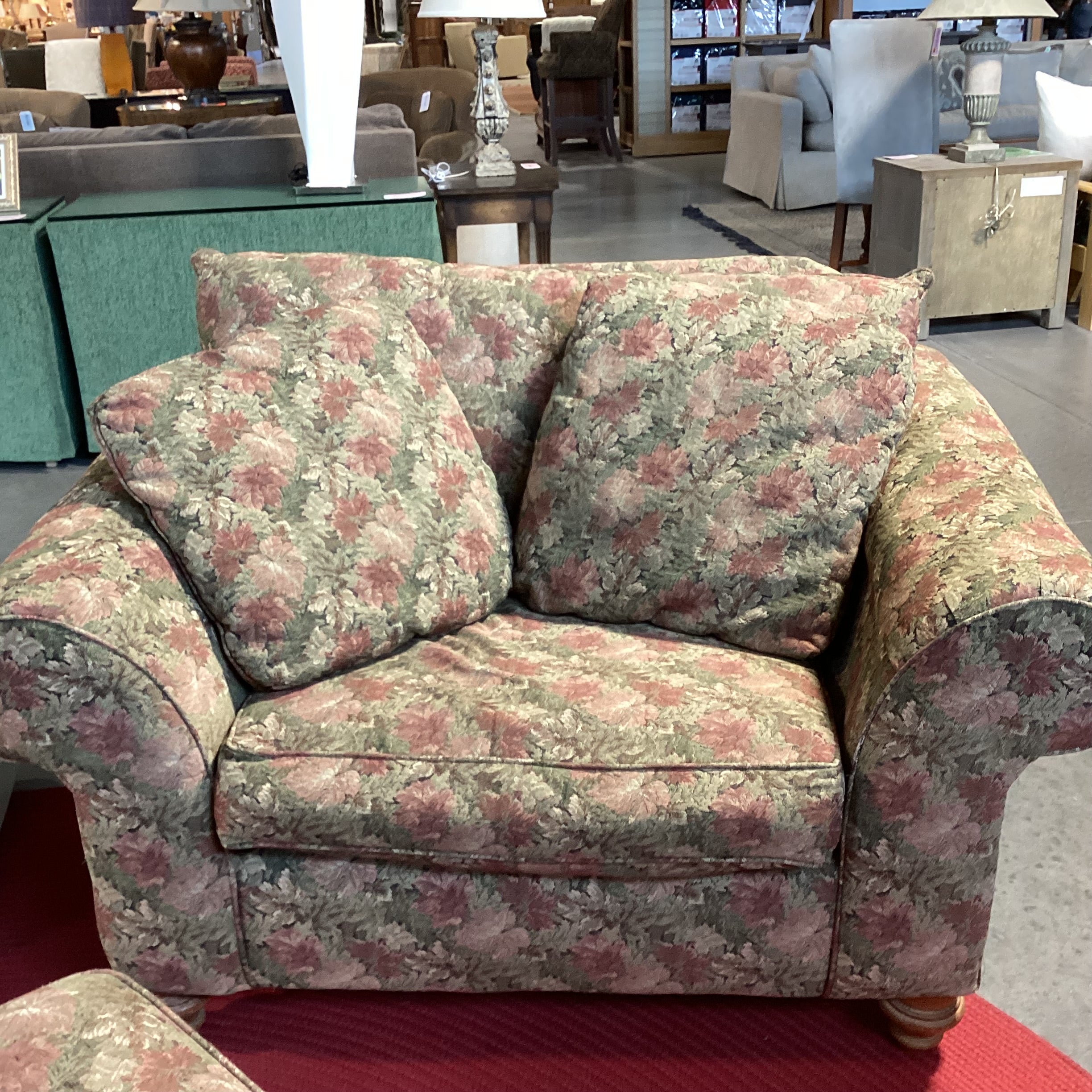 Cochrane Furniture Sage Pink Floral with Ottoman Oversized Chair 52"x 40"x 34"
