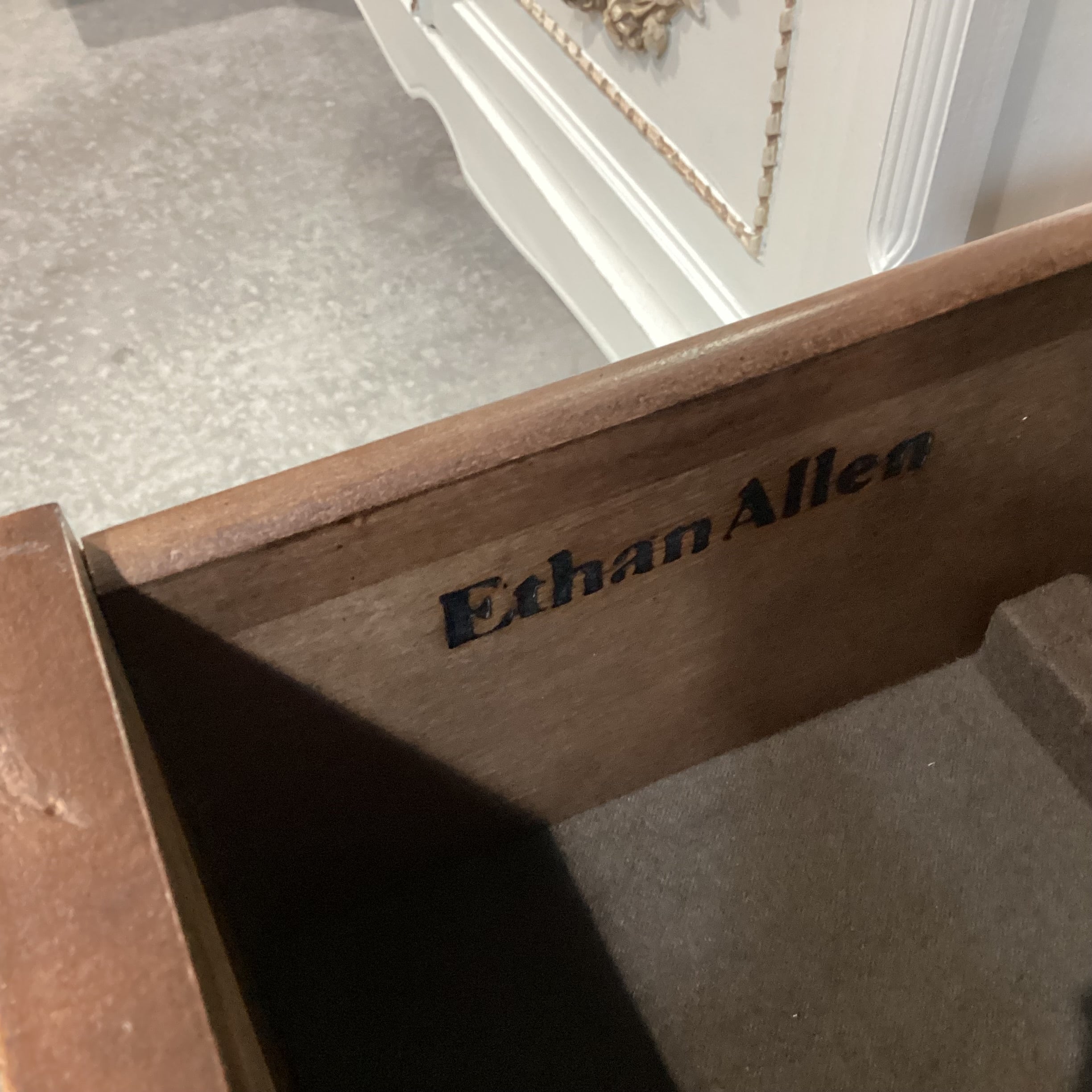 Ethan Allen Vintage Carved Distressed Wood 3 Drawers & Shelves 2 Piece China Hutch 65"x 19"x 82.5"