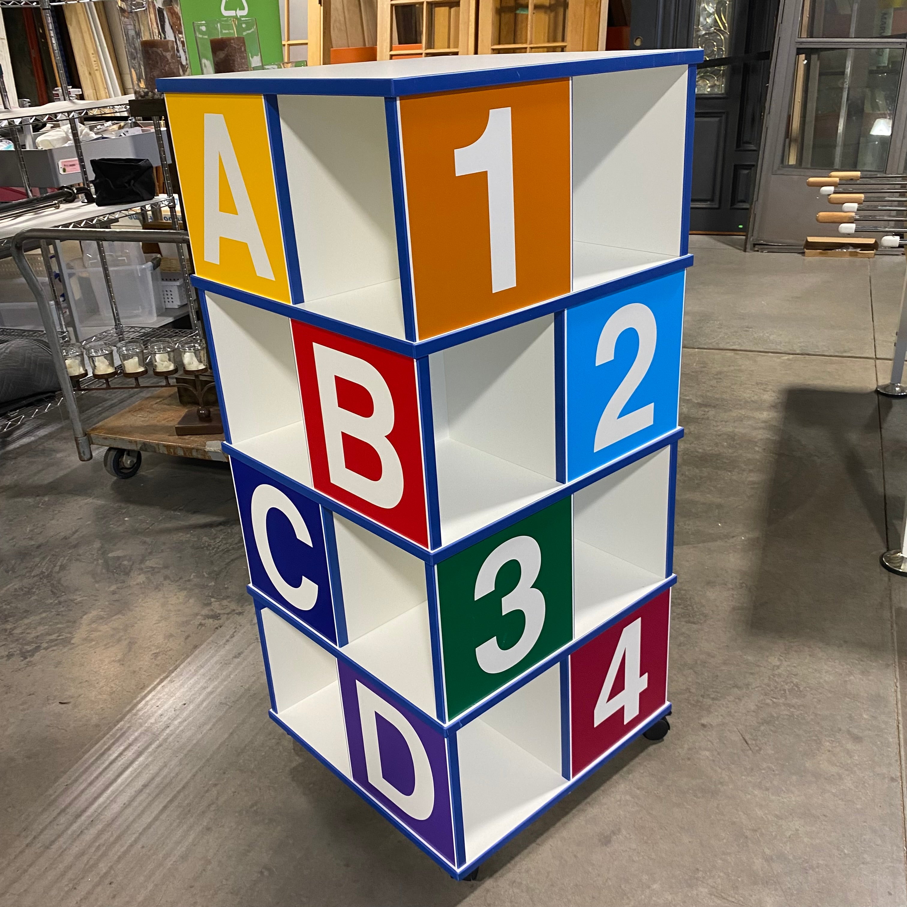 Gresso 4 Teir ABCs/123s Children's Mobile Bookcase Cubby 51"x 23"x 23"