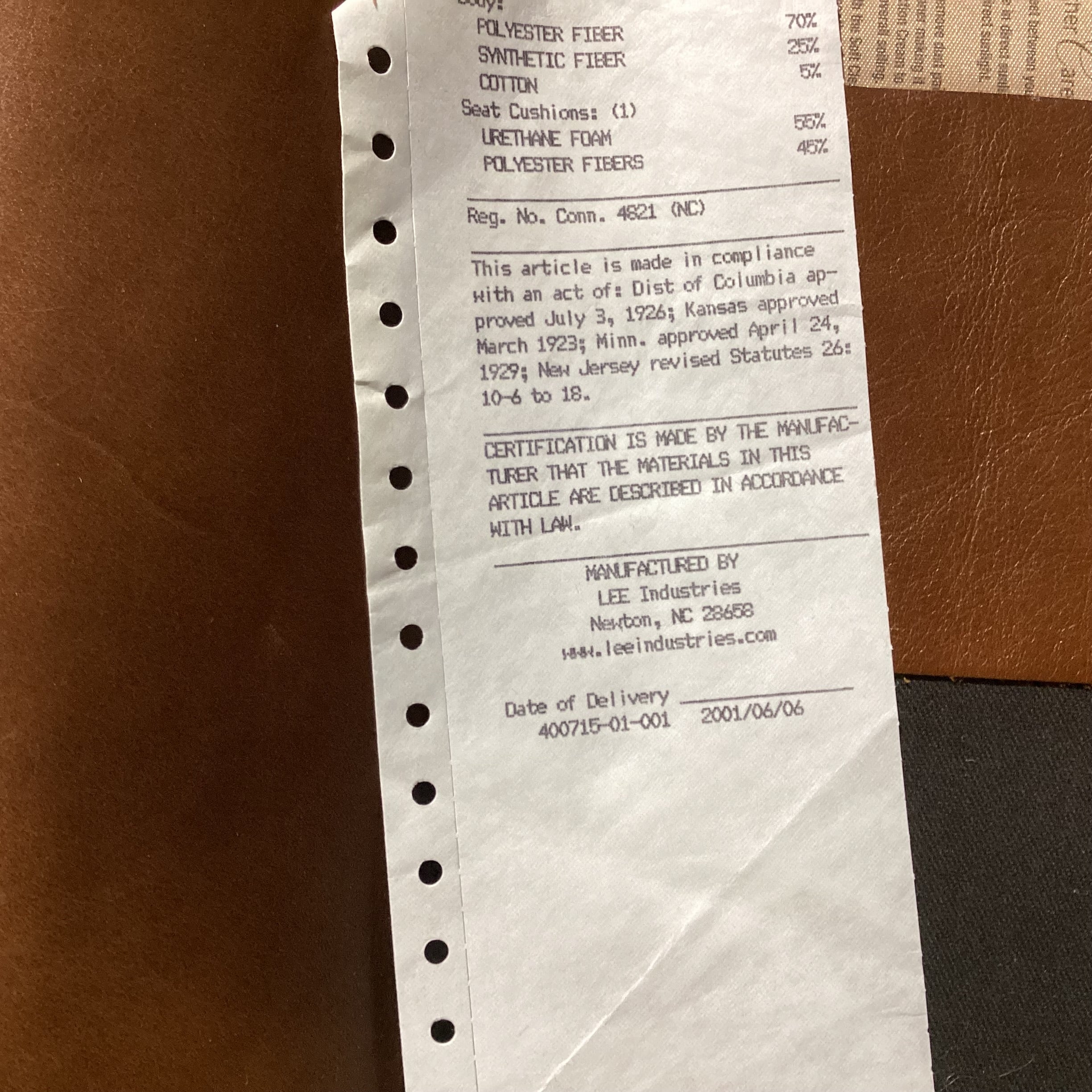 Lee Industries Leather with Front Casters Club Chair 36"x 38"x 35"