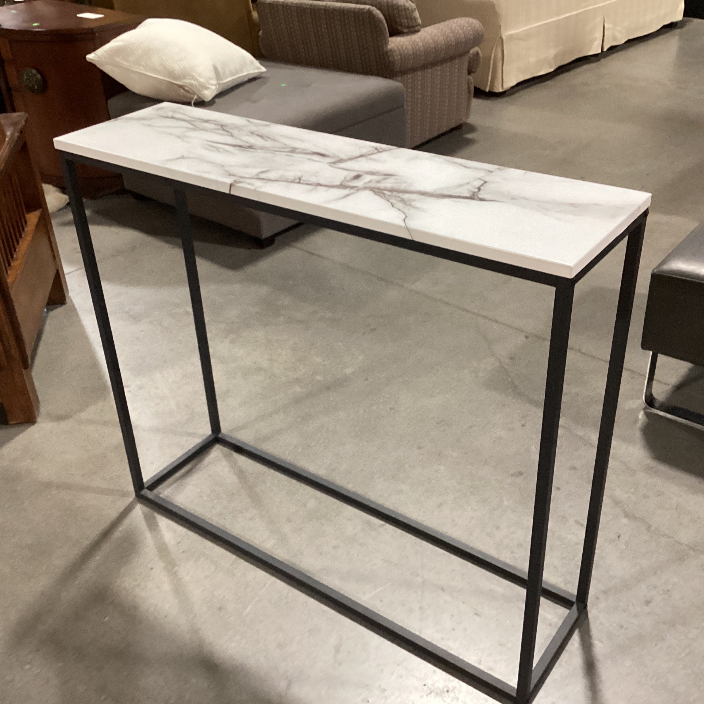 Marble Style Laminate & Matte Black Metal Sofa Table 41.5"x 11.5"x 35.5"