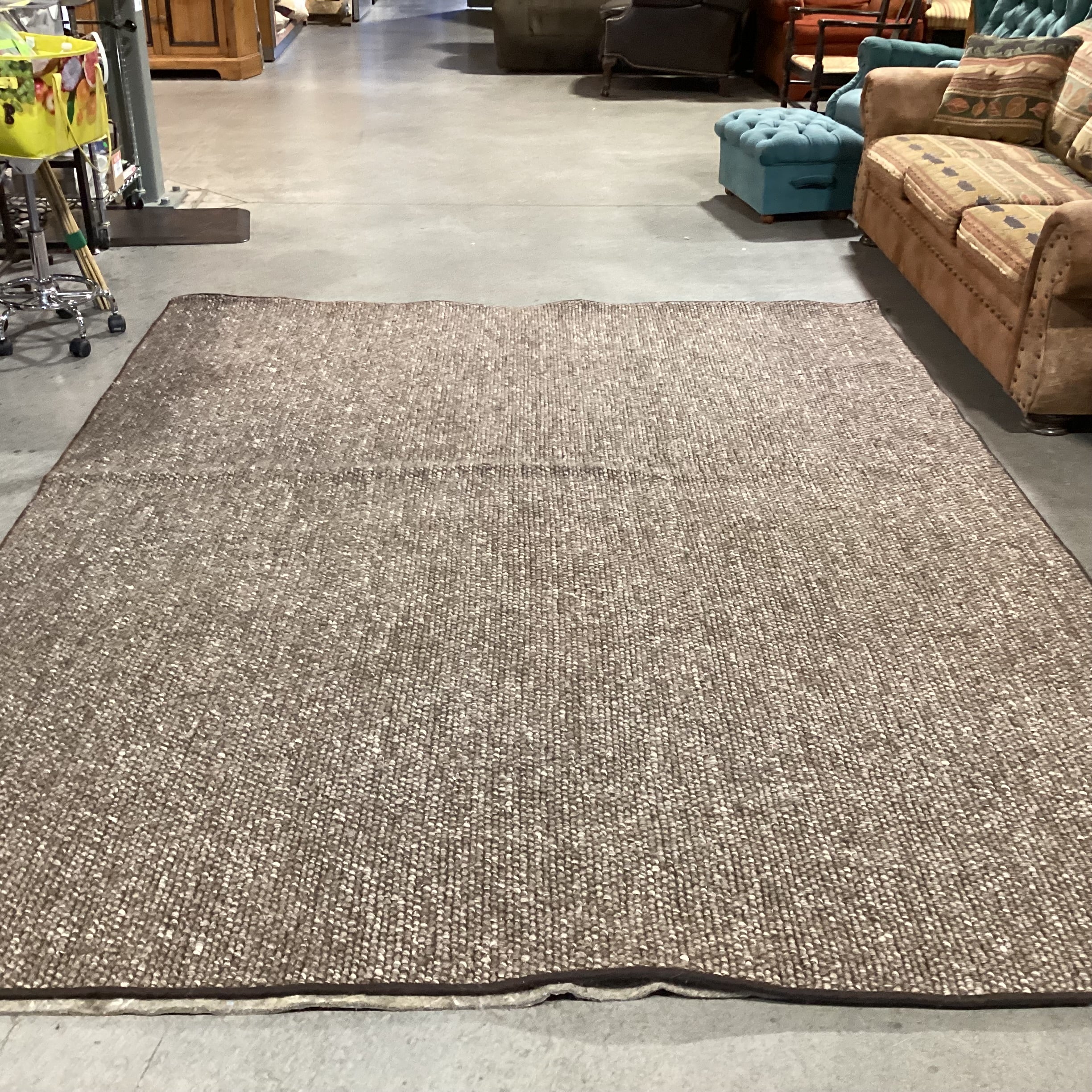 Custom Taupe Brown Loop Woven Wool with Pad Rug 8'x10'