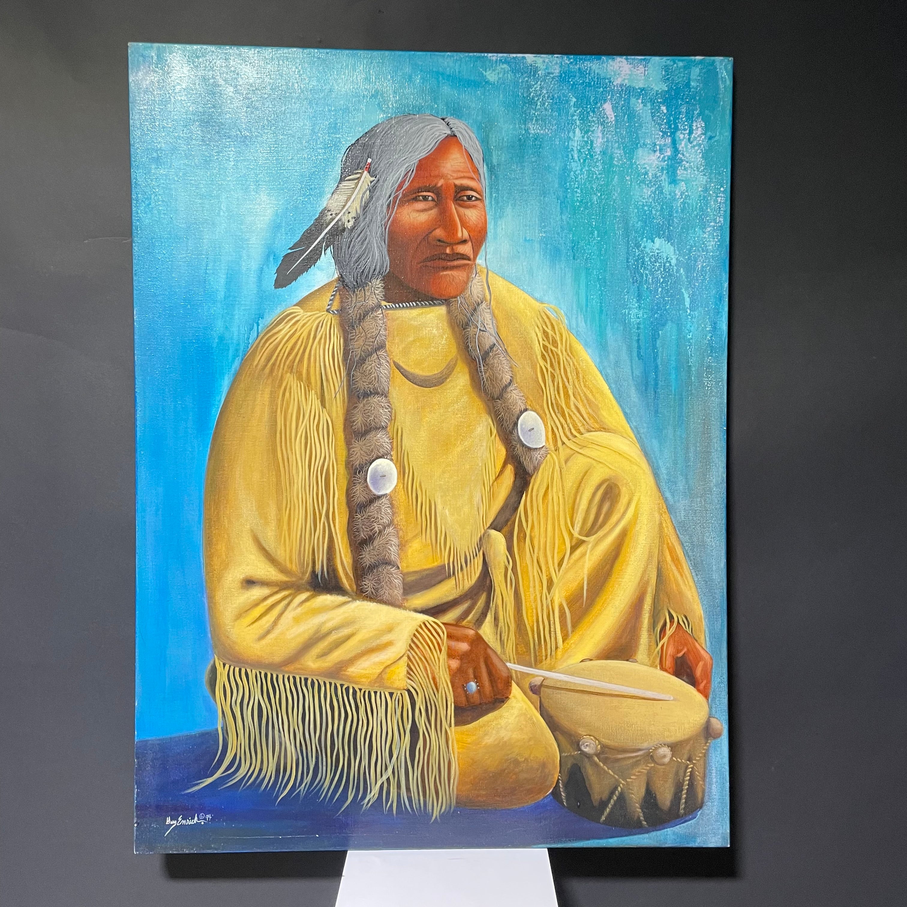 Gary Emrich Signed/Dated Native American Portrait Original Painting 36" x 48"