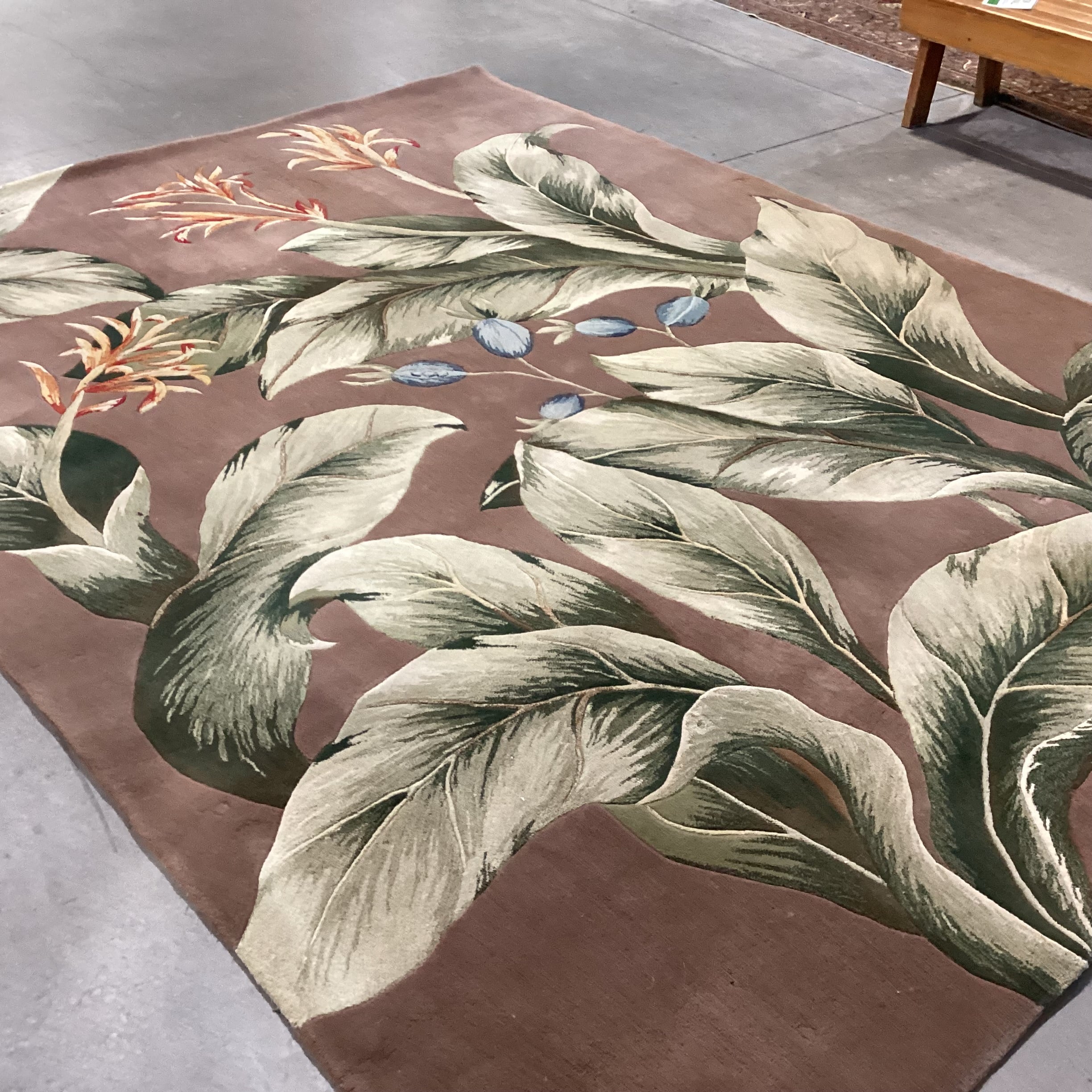 Nourison Tropics Collection Taupe & Green Tropical Floral Premium Quality Wool Rug 8'x 11'