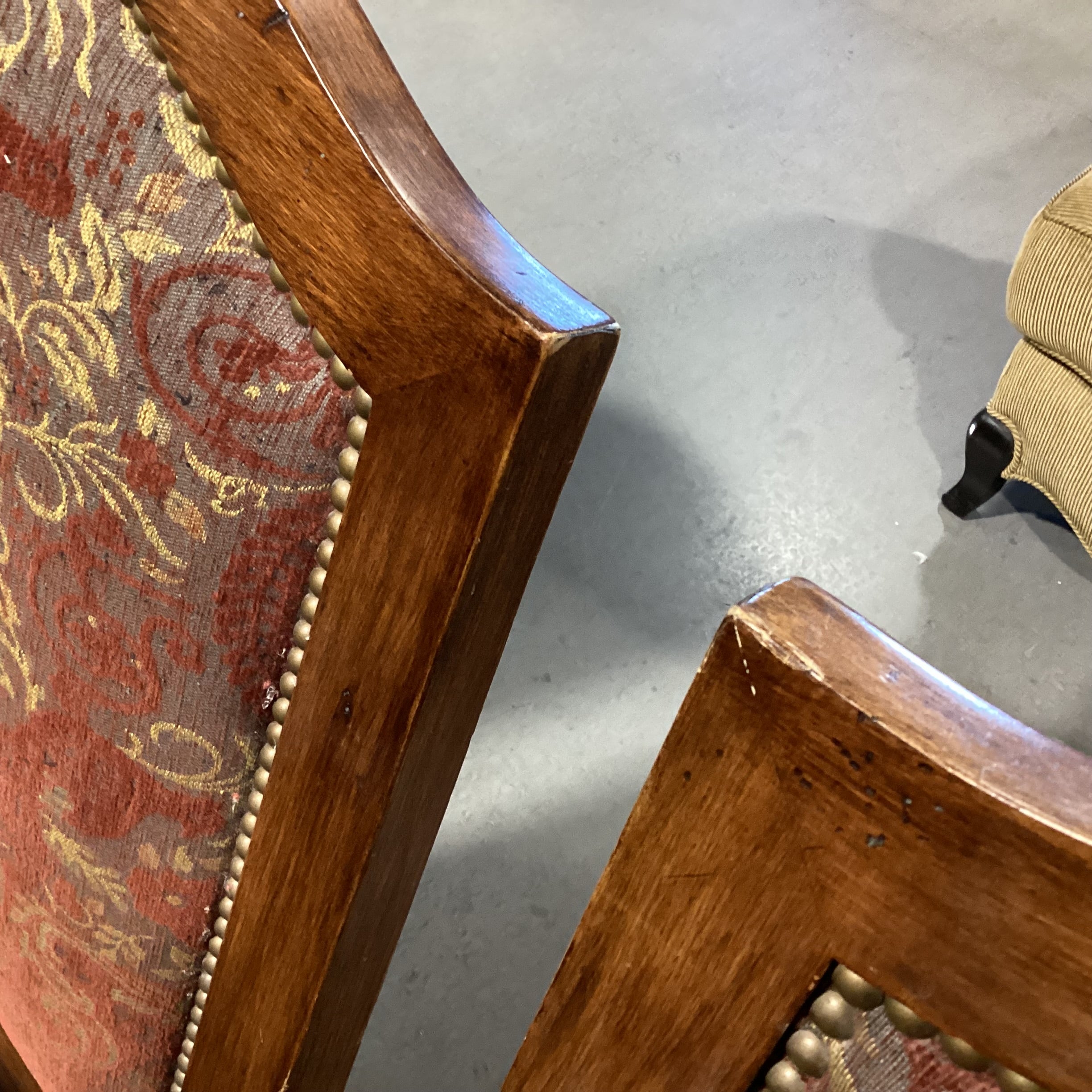 SET of 8 Gina B Custom Carved Wood Leather & Upholstery Nailhead Dining Chair 22"x 24"x 43"