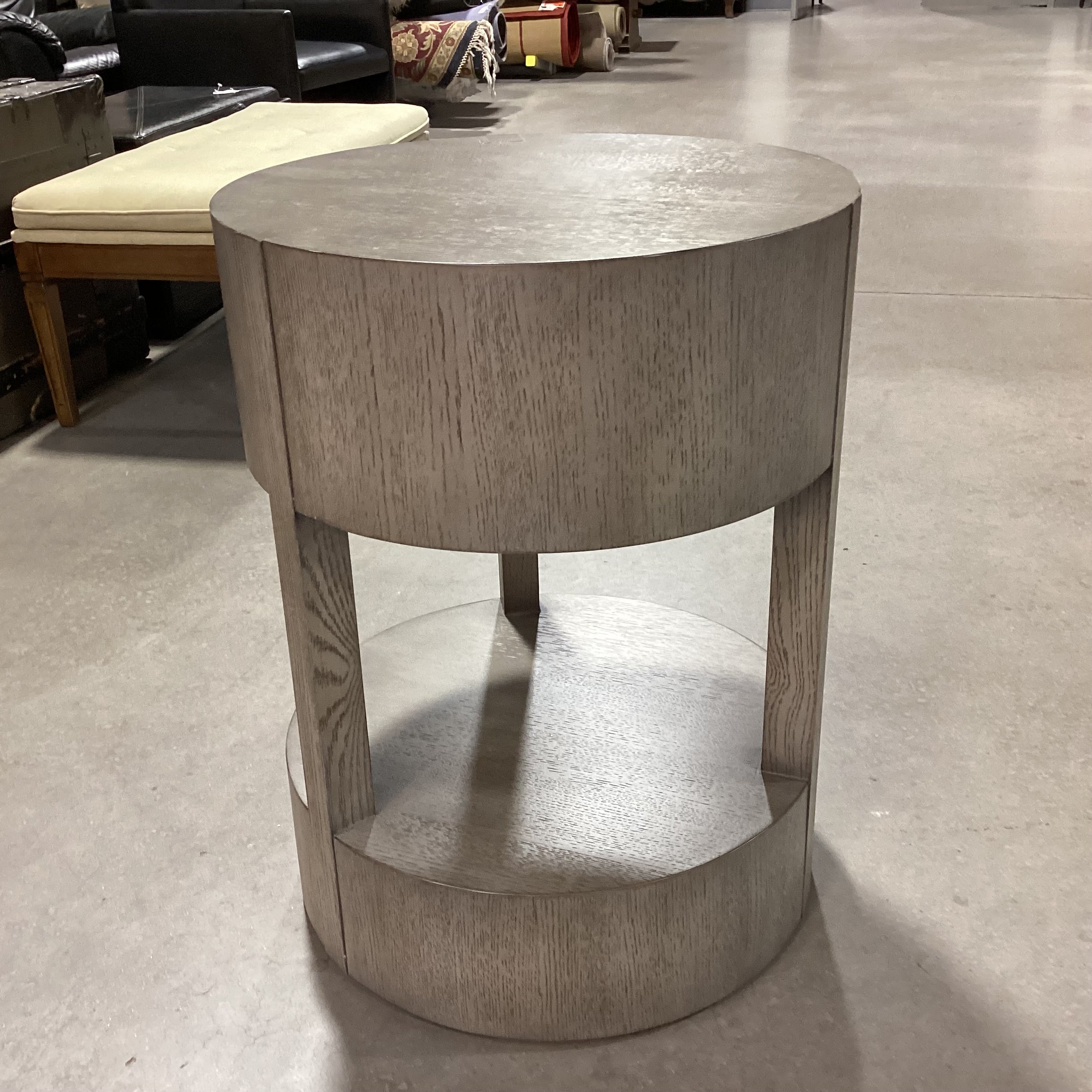 Bernhardt Interiors Calder Grey finished Wood Veneer 2 Tiered Round End Table 20.5" Diameter x 26.5"