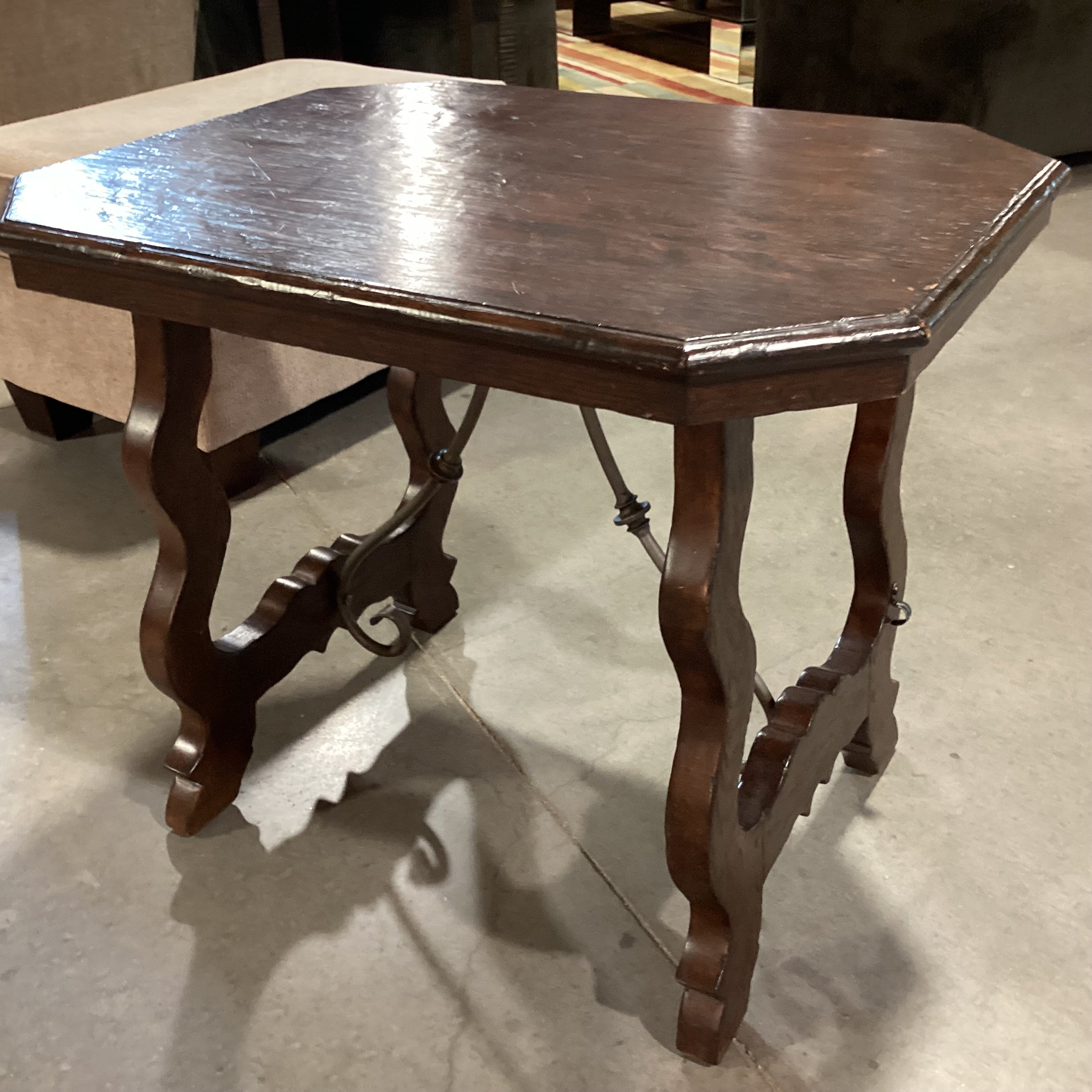 Collection Reproductions Dark Finish Carved Wood & Iron Stringer End Table 30"x 24"x 25.5"