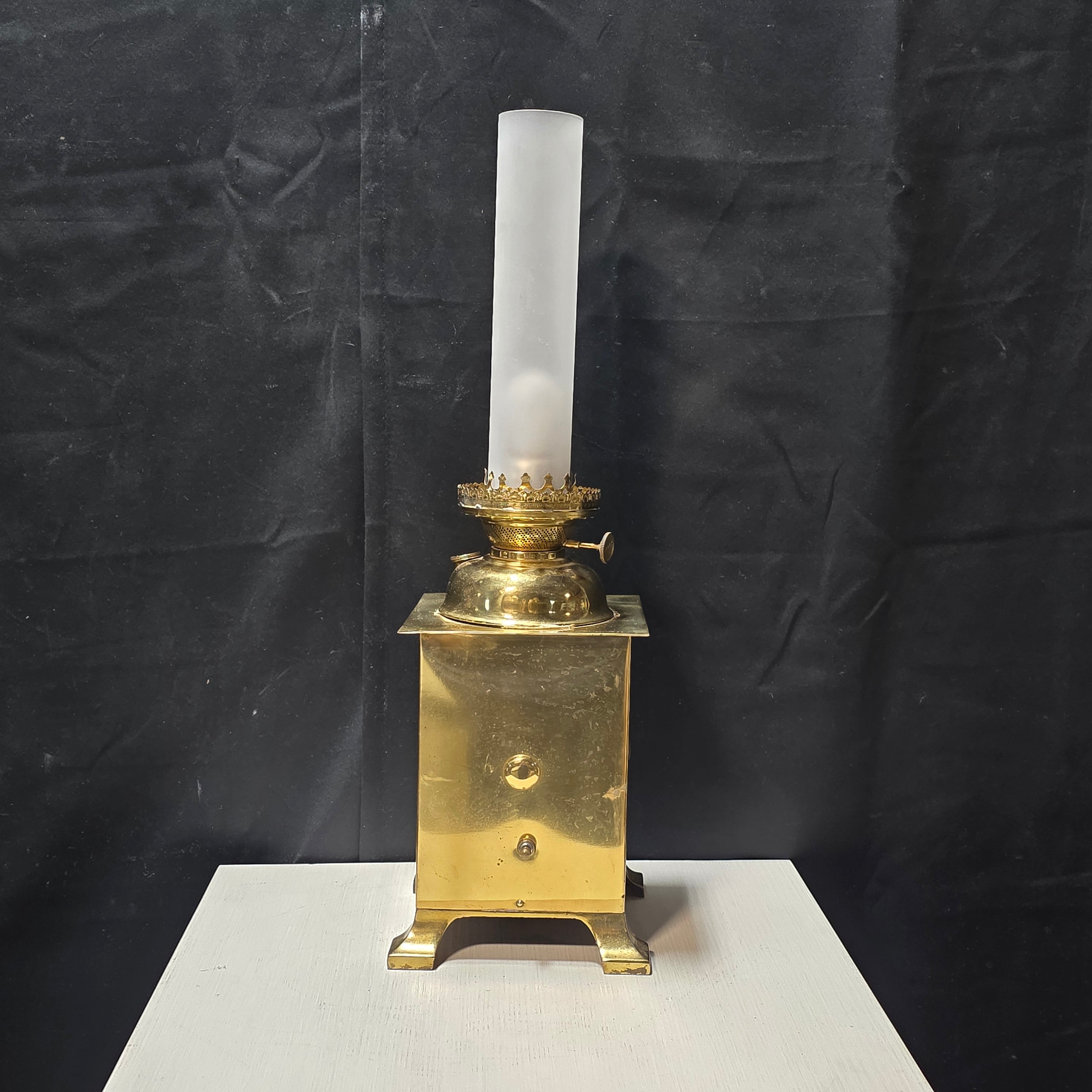Antique Success Railroad Oil Lamp Made Modern Brass Case Electric Light 7.5"x7.5"x23.75"