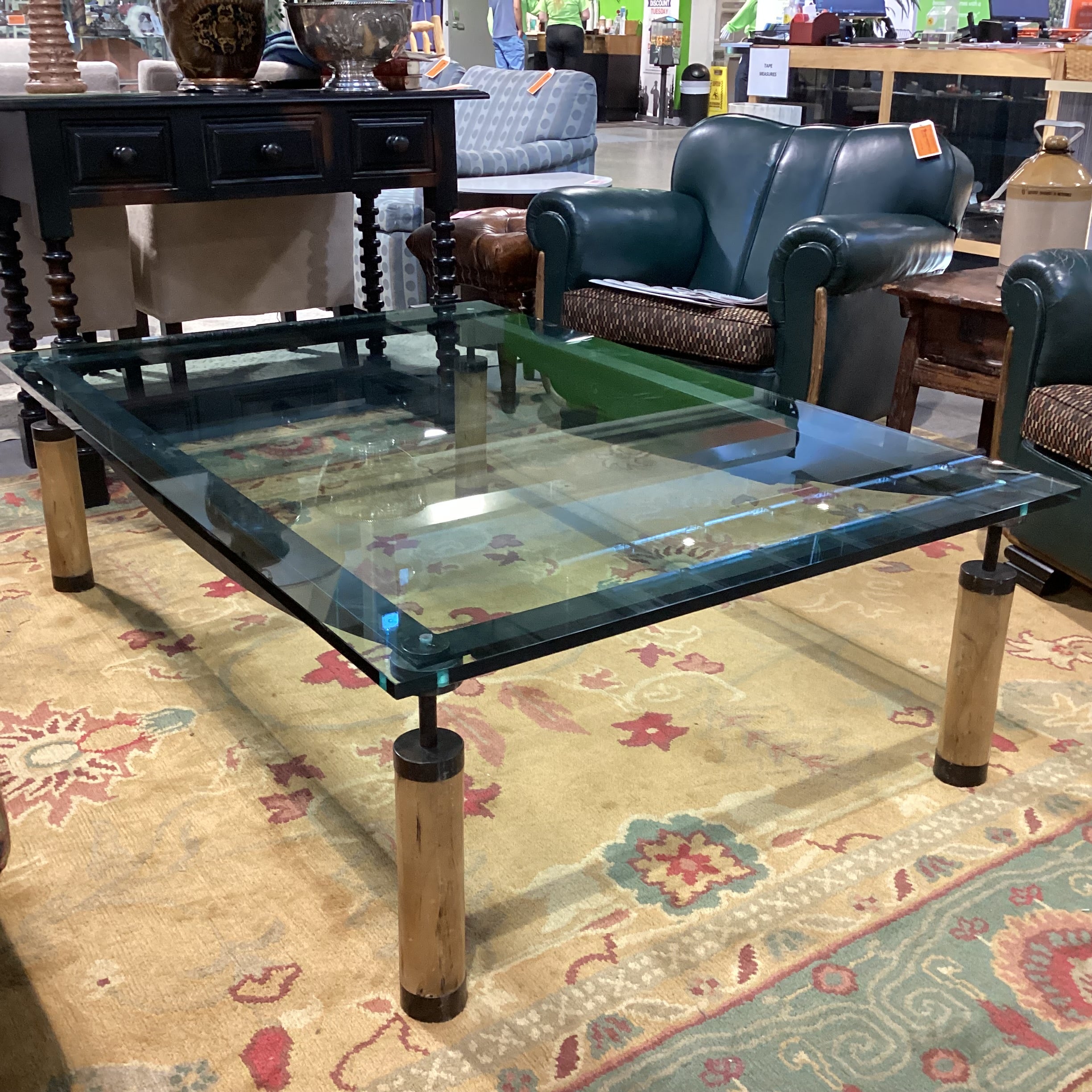 Modern Rustic Iron Glass & Wood Coffee Table 62"x 42"x 18"