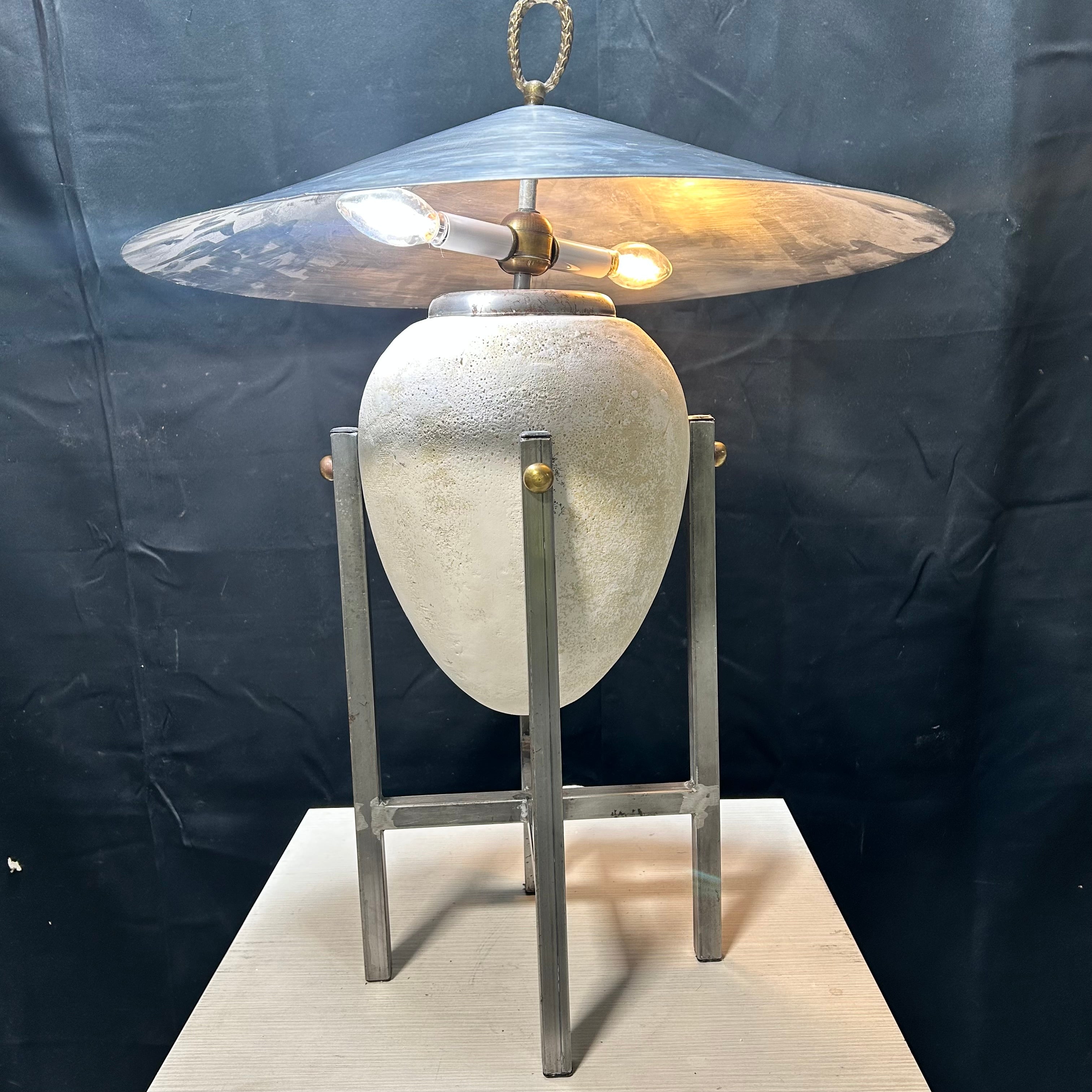 Vintage Postmodern Steel & Plaster Table Lamp After Max Blumberg 23"x 30"