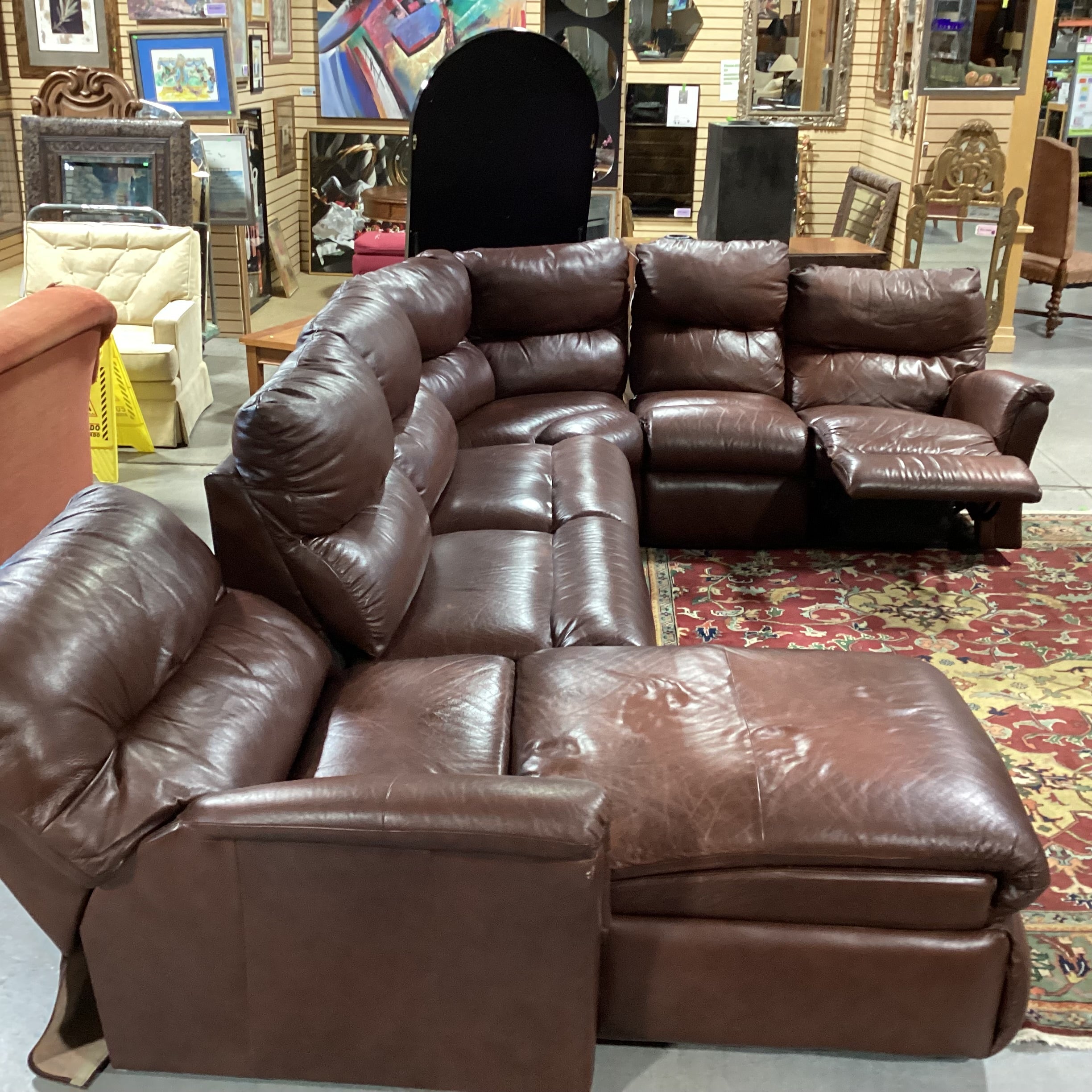 La-z Boy Brown Leather with End Recliners & Chaise 4pc Sectional 140"x 96"x 40"x 30"
