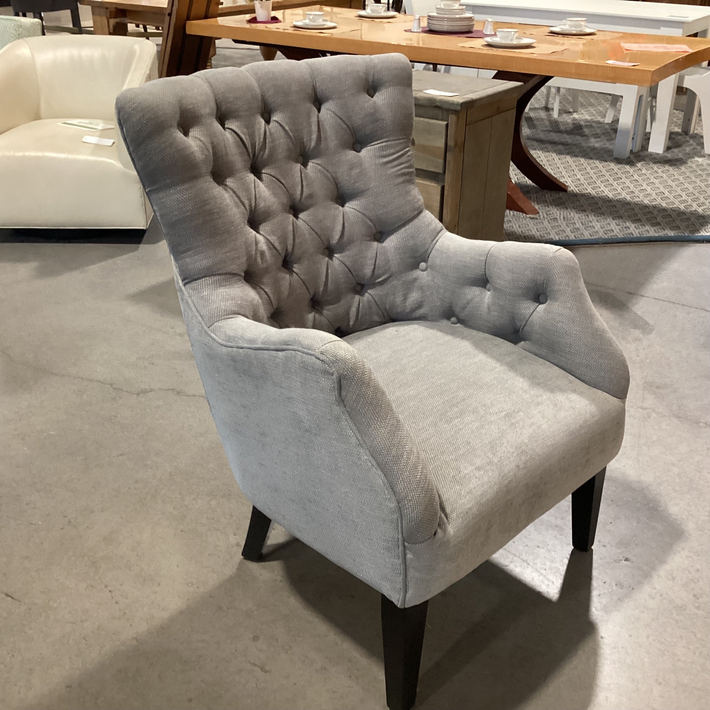 E&E Co. Grey Woven Tufted Winged Chair 29"x 34"x 30"