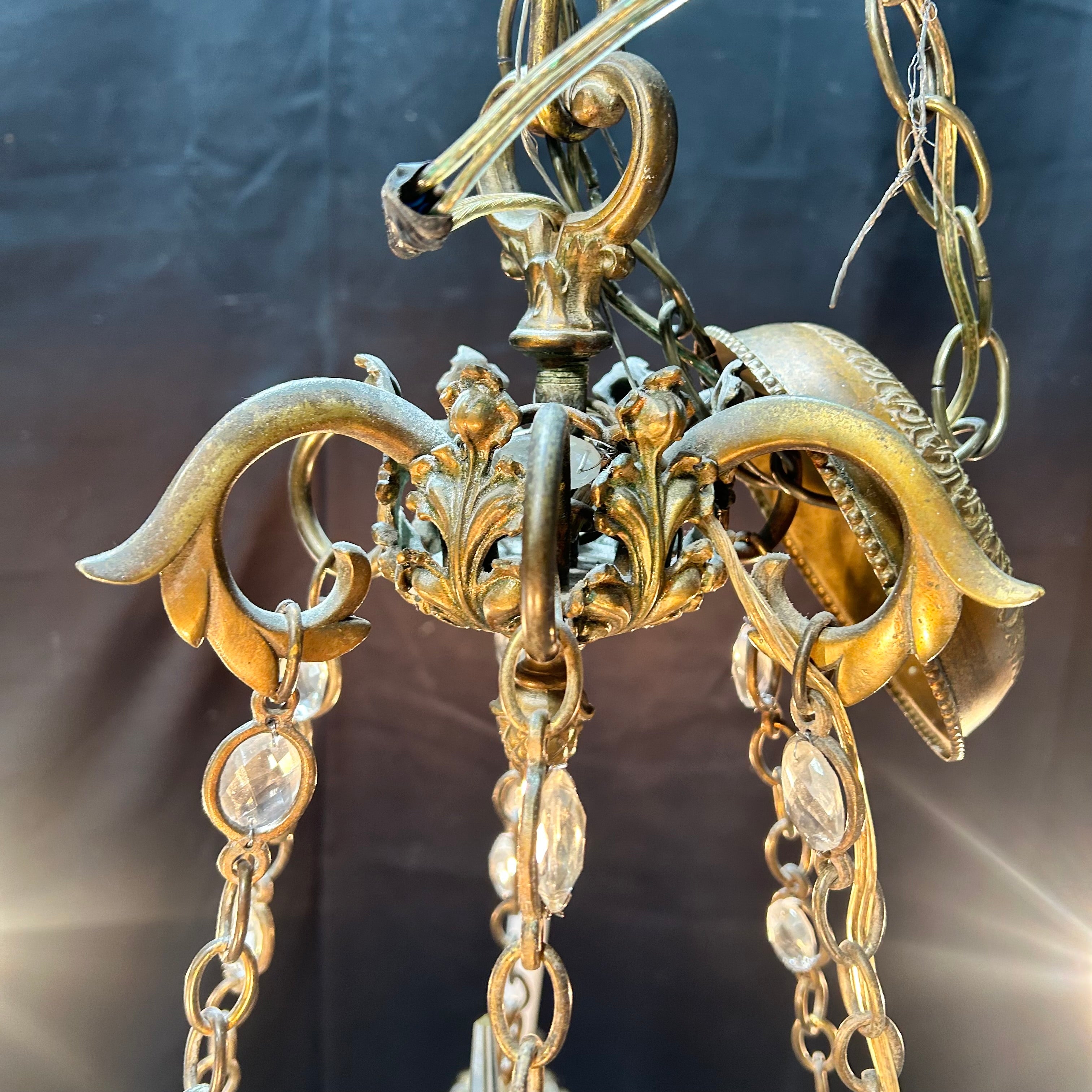 Antique European -Style Brass Gilt With Crystal Prisms  34"x 30"Chandelier