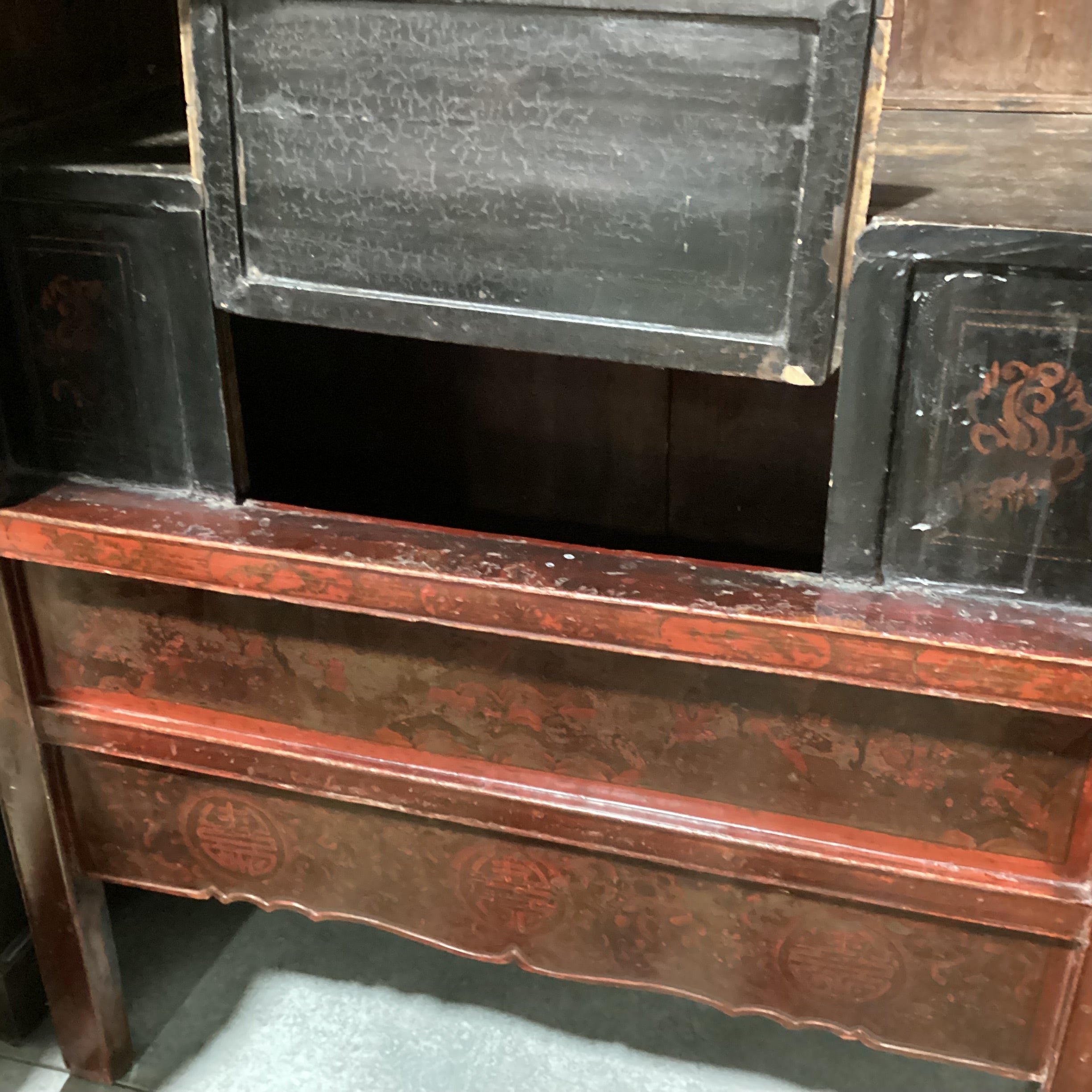 Antique Asian Red Lacquered 2 Door Armoire 45"x 23"x 77"
