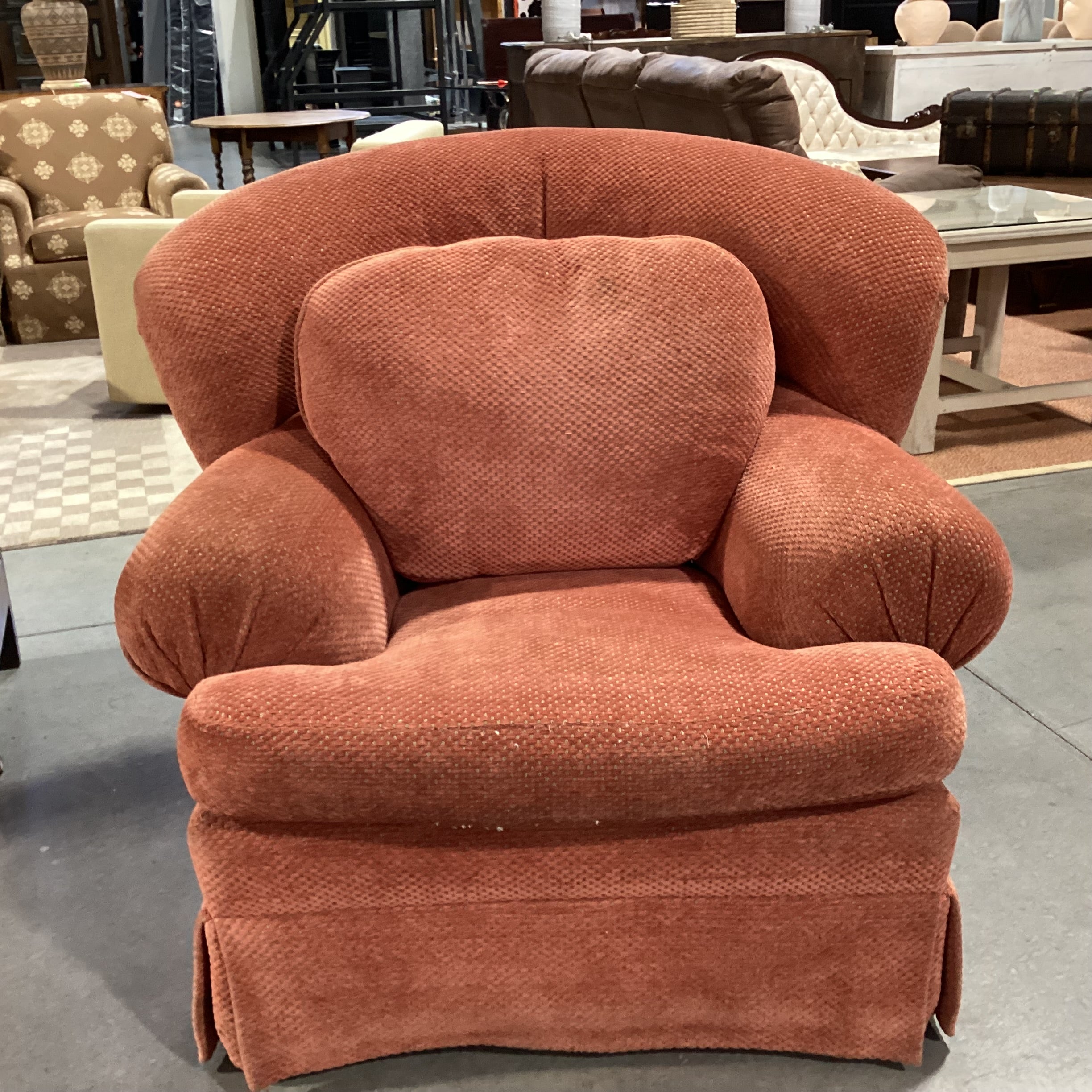Summer Hill Burnt Orange Chenille Woven Down Mix Wing Swivel Chair 46"x 46"x 40"